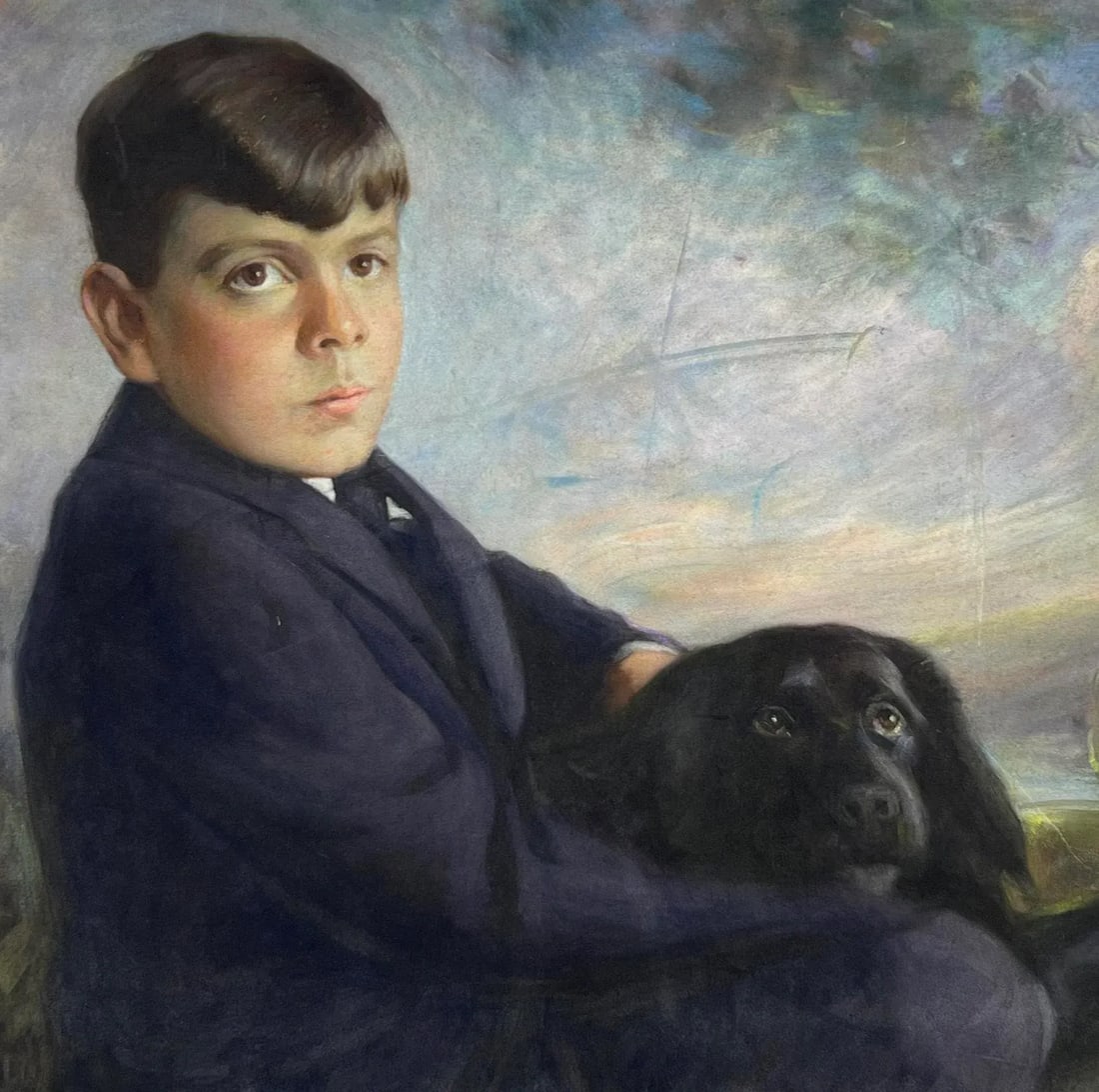 Hudson River School Landscape With a Portrait of a Boy and Dog Original Pastel by Maurice B. Rosenba - 5