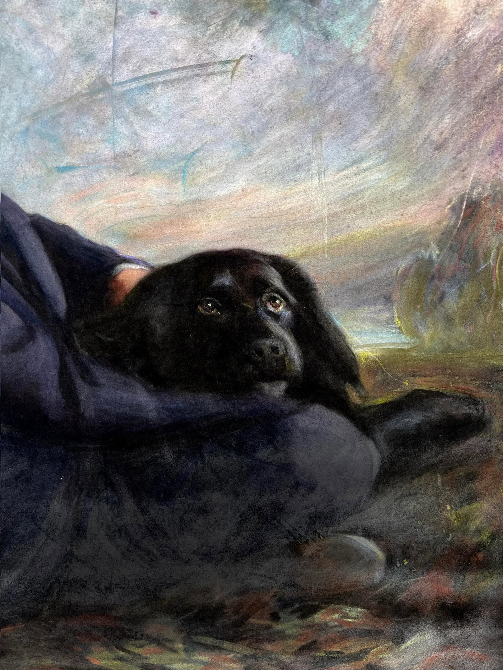 Hudson River School Landscape With a Portrait of a Boy and Dog Original Pastel by Maurice B. Rosenba - 7