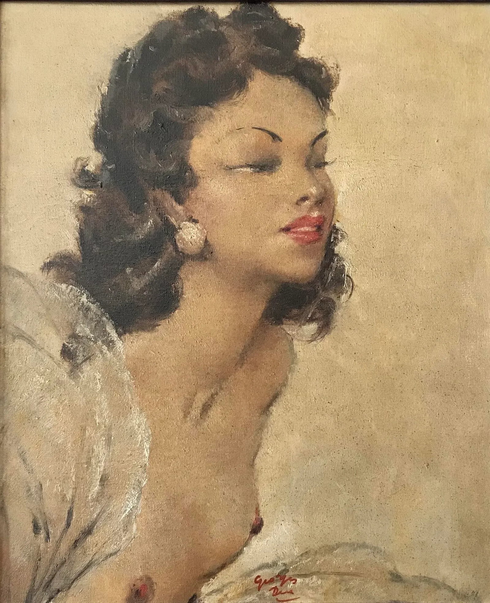 Pin-Up by Domergue, Oil on Canvas C. Early 1950's - 2