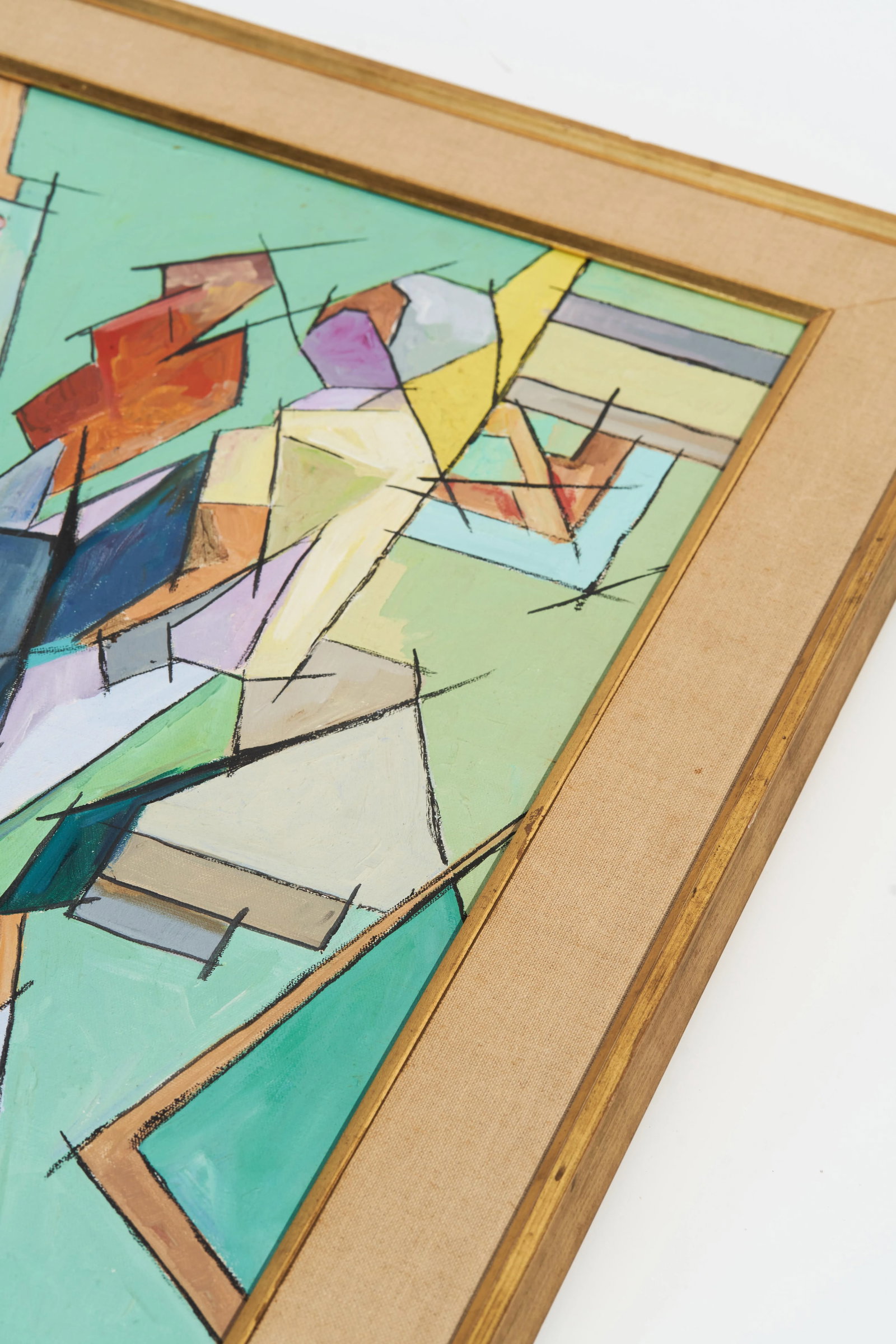 Vintage Mid-Century Cubist Original Signed Painting of Artist in Art Studio - 8