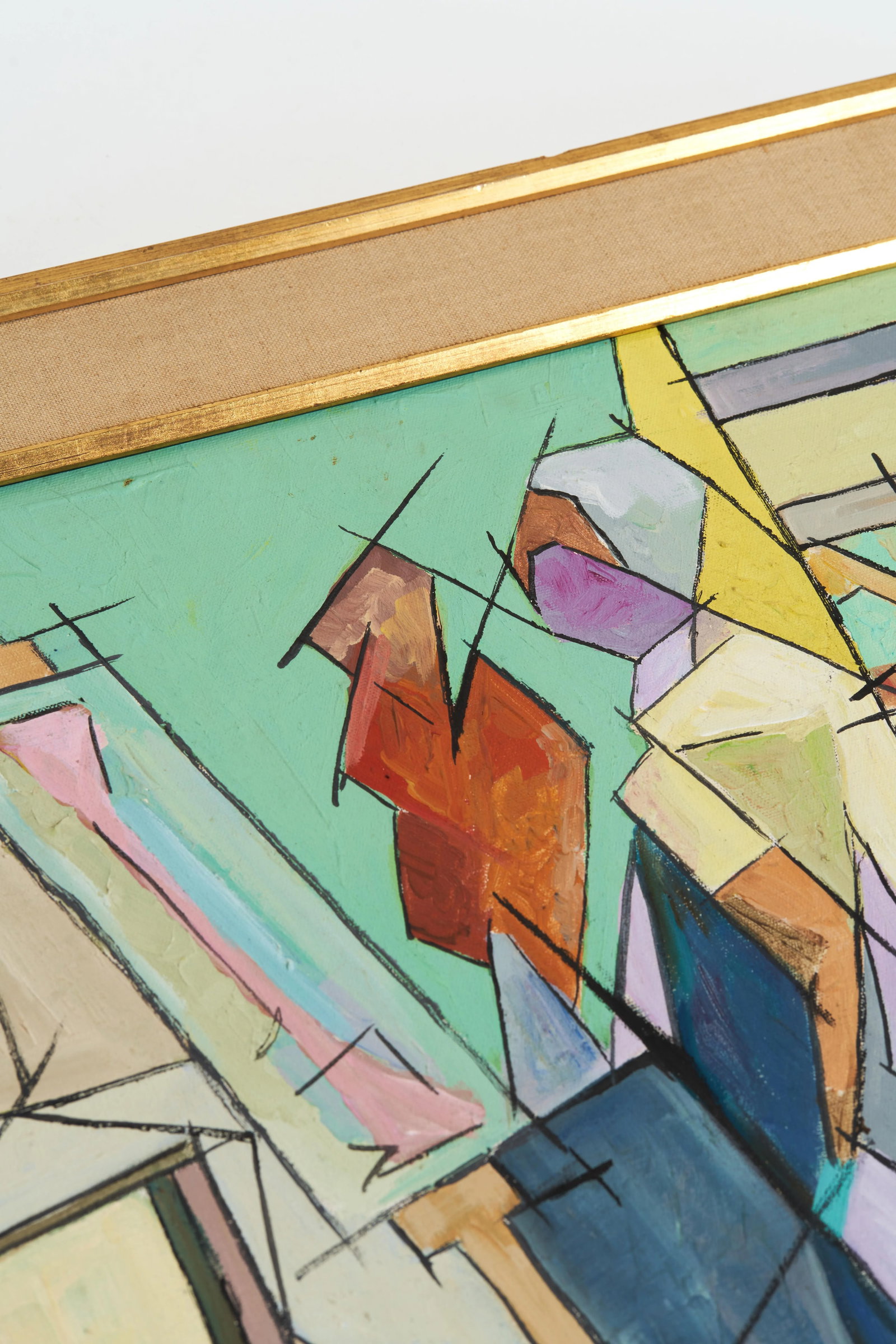 Vintage Mid-Century Cubist Original Signed Painting of Artist in Art Studio - 9