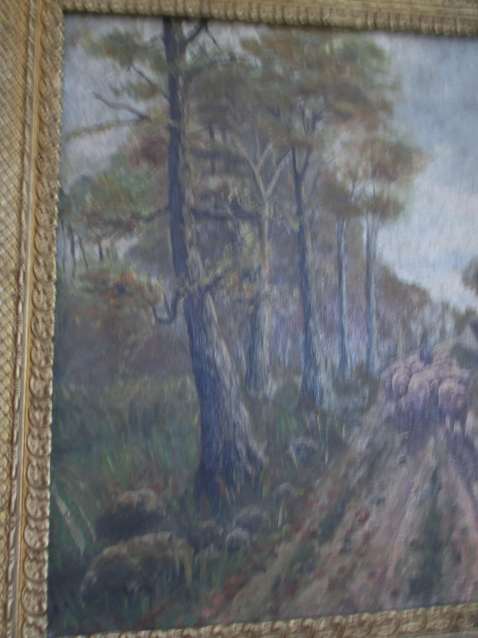 Antique Signed Victor Wild Oil Painting on Canvas "Sheep Down Old Country Road" Framed - 3