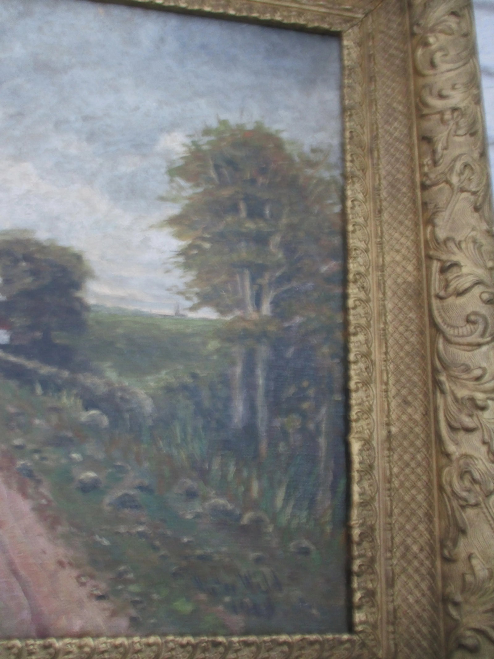 Antique Signed Victor Wild Oil Painting on Canvas "Sheep Down Old Country Road" Framed - 5