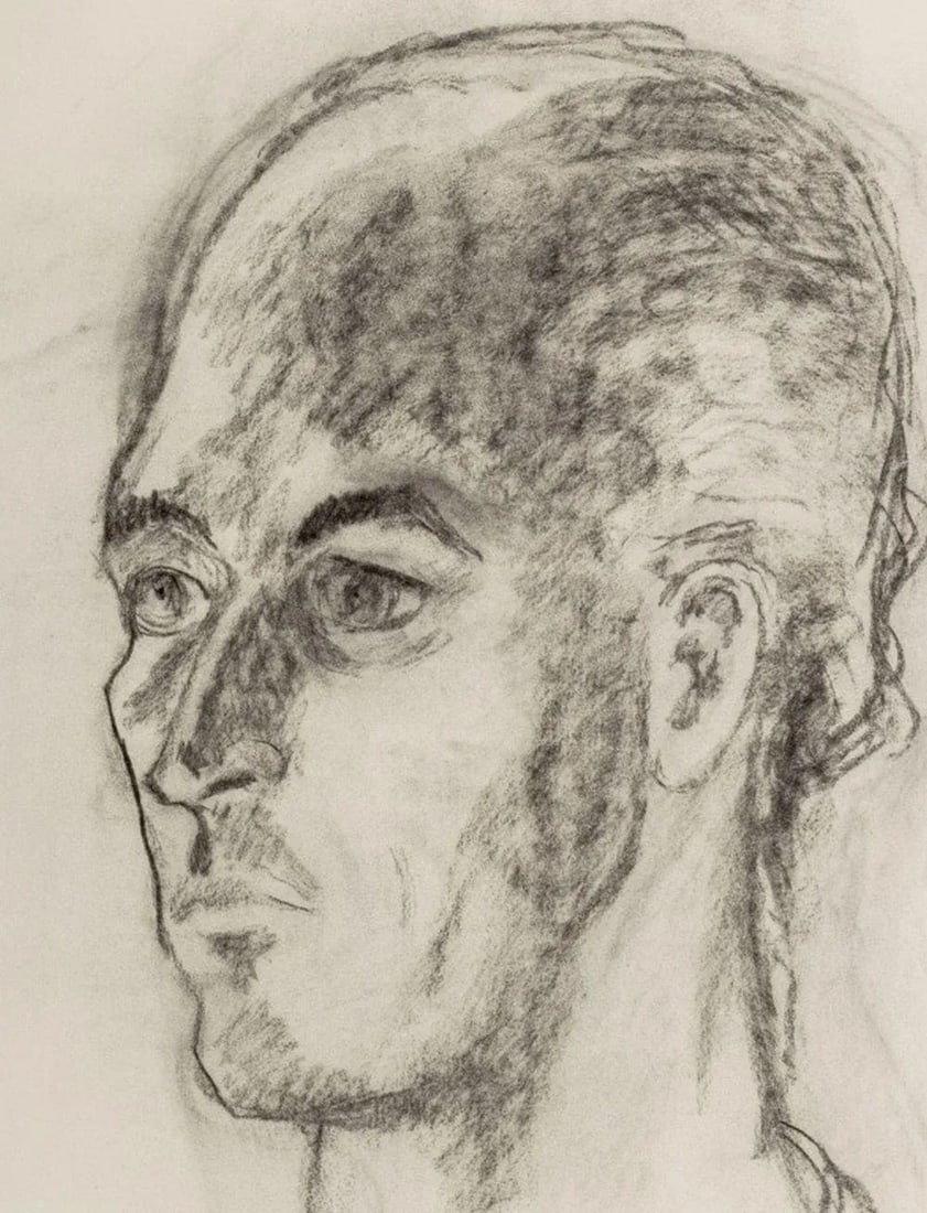 Manfred Schwartz Portrait of Man Charcoal on Paper - 2