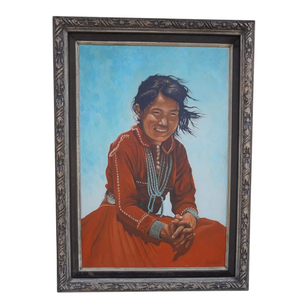 Don E Taylor (B 1954) - Southwest Indian Girl With a Turquoise Necklace: A delightful portrait by an artist fascinated with his subject. Art measures 24" x 36", frame is 32" x 43 1/4". Condition: Alterations: Original Condition Unaltered Imperfections: Some Imperfections