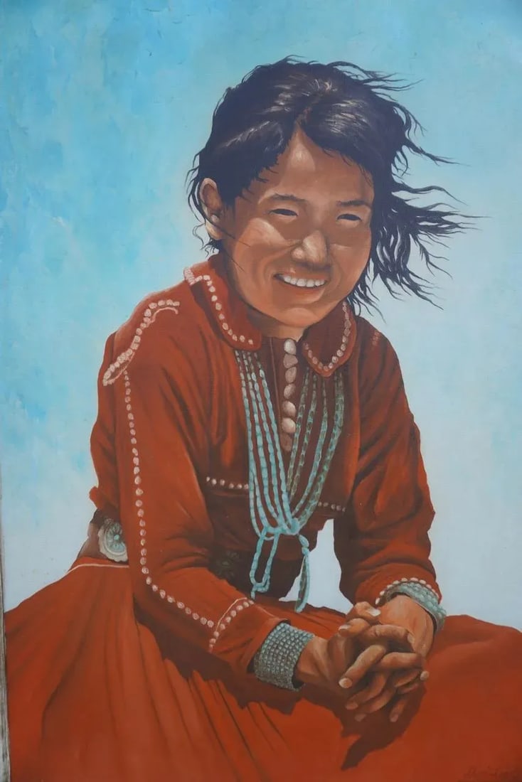 Don E Taylor (B 1954) - Southwest Indian Girl With a Turquoise Necklace - 3