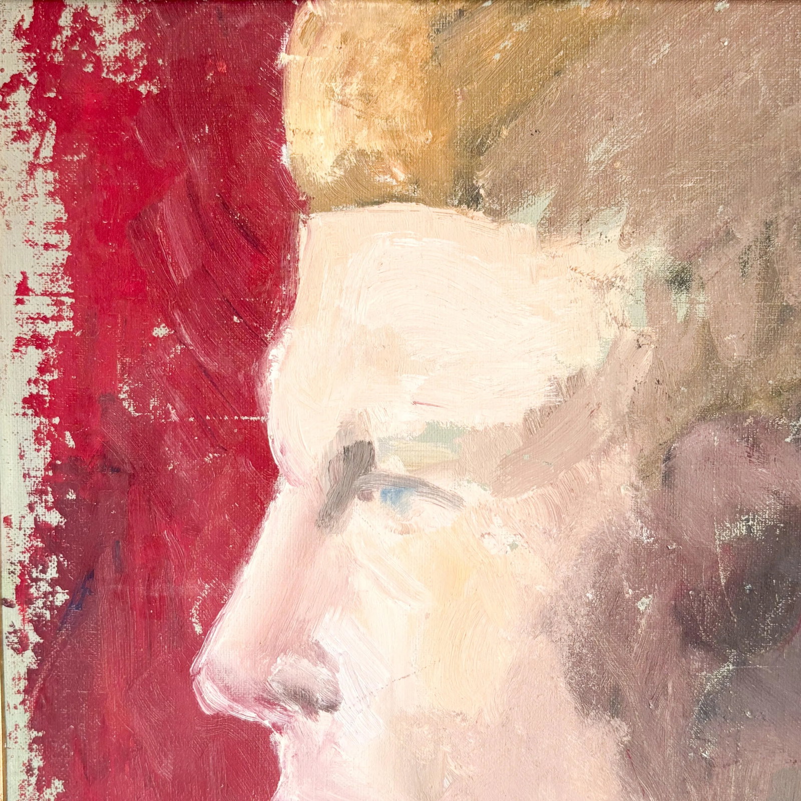 1960s Weathered Vintage Silhouette Portrait Painting of a Man - 5