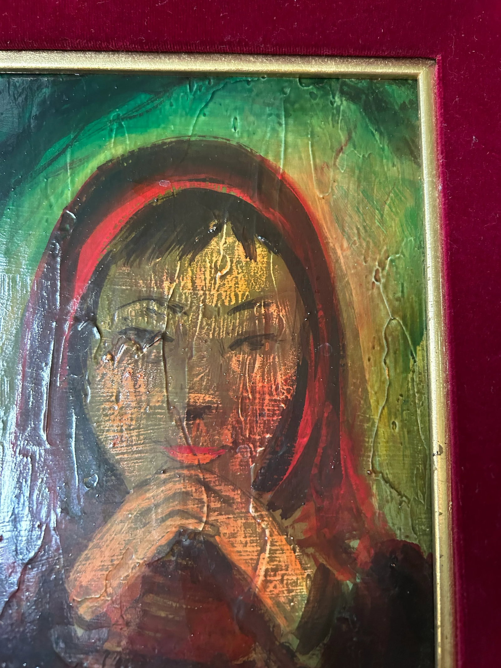 1970s Original Oil Painting of Girl by Viola Allen, Framed - 7