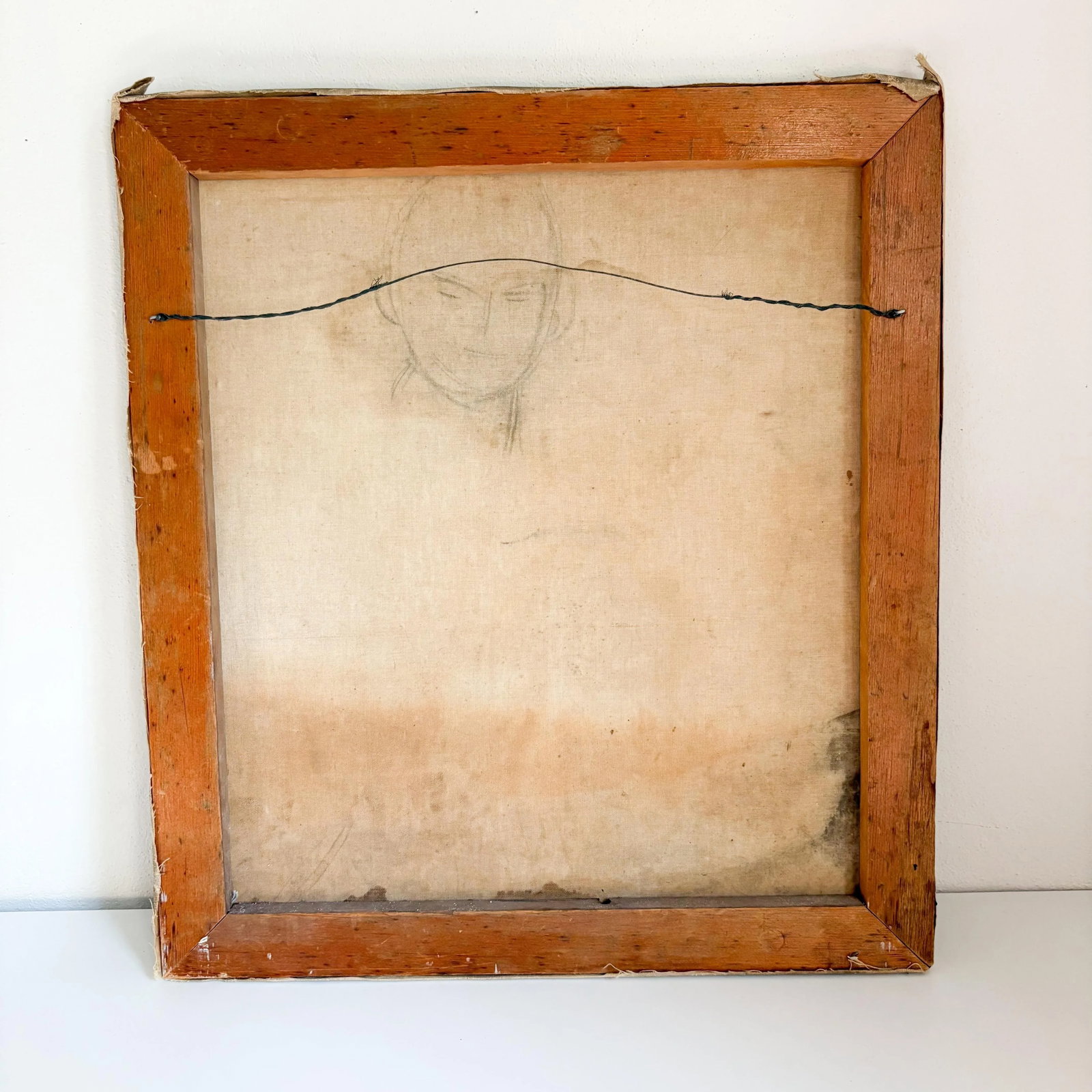 Weathered Late 1800's Portrait of a Young Woman, Antique Stretched Moody Portrait on Canvas - 11