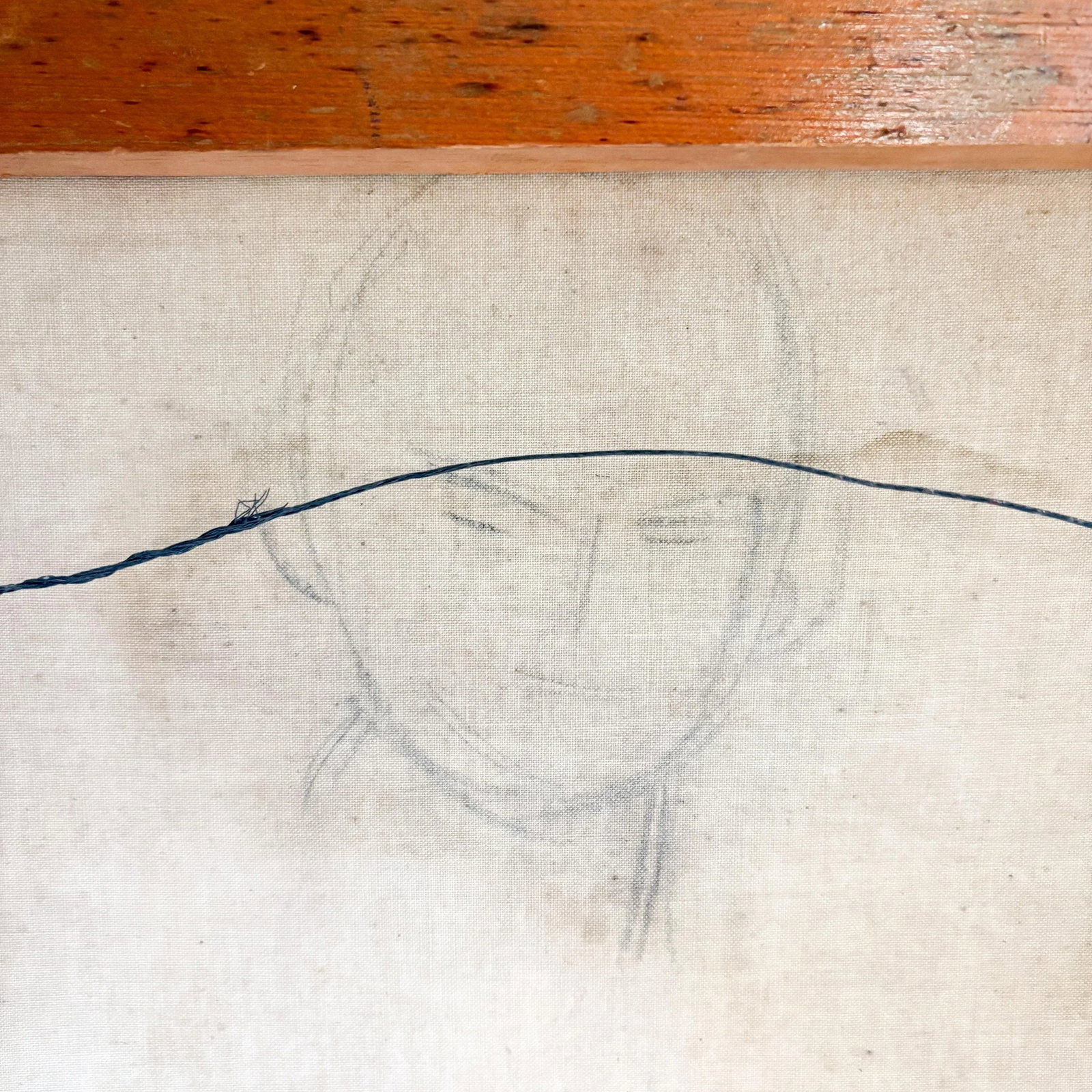 Weathered Late 1800's Portrait of a Young Woman, Antique Stretched Moody Portrait on Canvas - 12