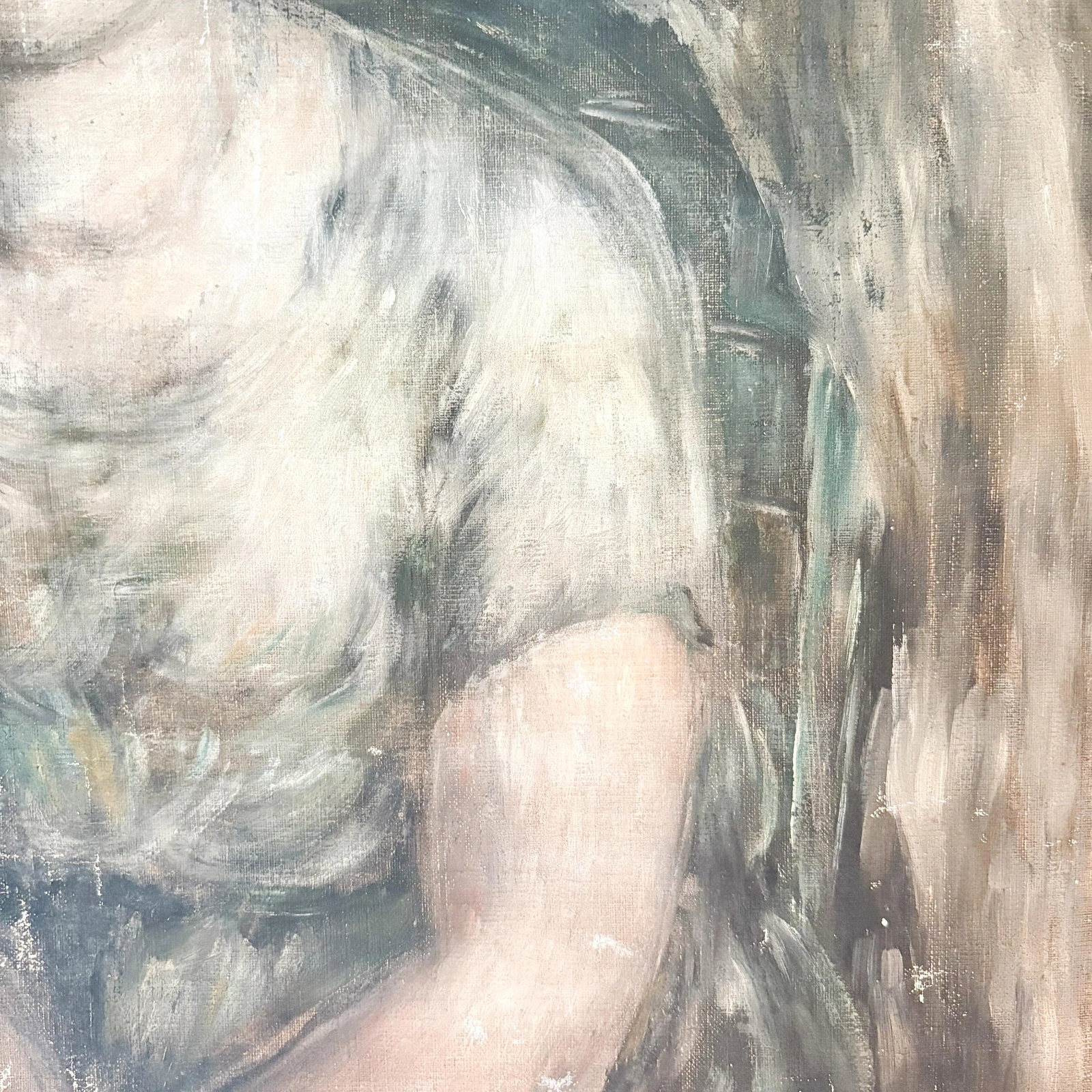 Weathered Late 1800's Portrait of a Young Woman, Antique Stretched Moody Portrait on Canvas - 4