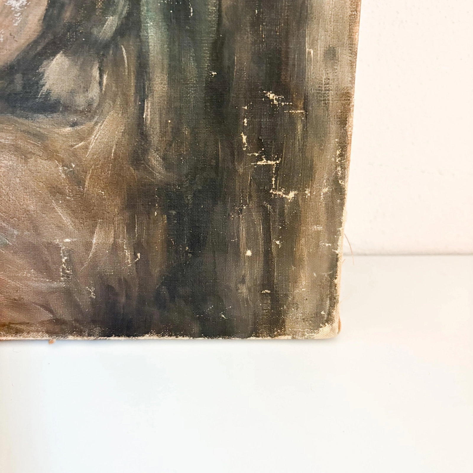 Weathered Late 1800's Portrait of a Young Woman, Antique Stretched Moody Portrait on Canvas - 9