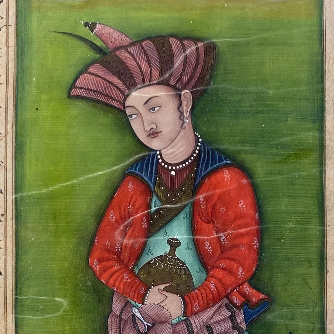 Persian Safavid Manner Gilt and Tempera Manuscript Painting, Portrait of a Prince - 10