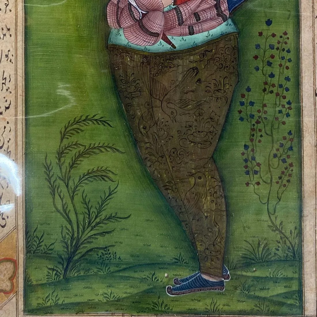 Persian Safavid Manner Gilt and Tempera Manuscript Painting, Portrait of a Prince - 12