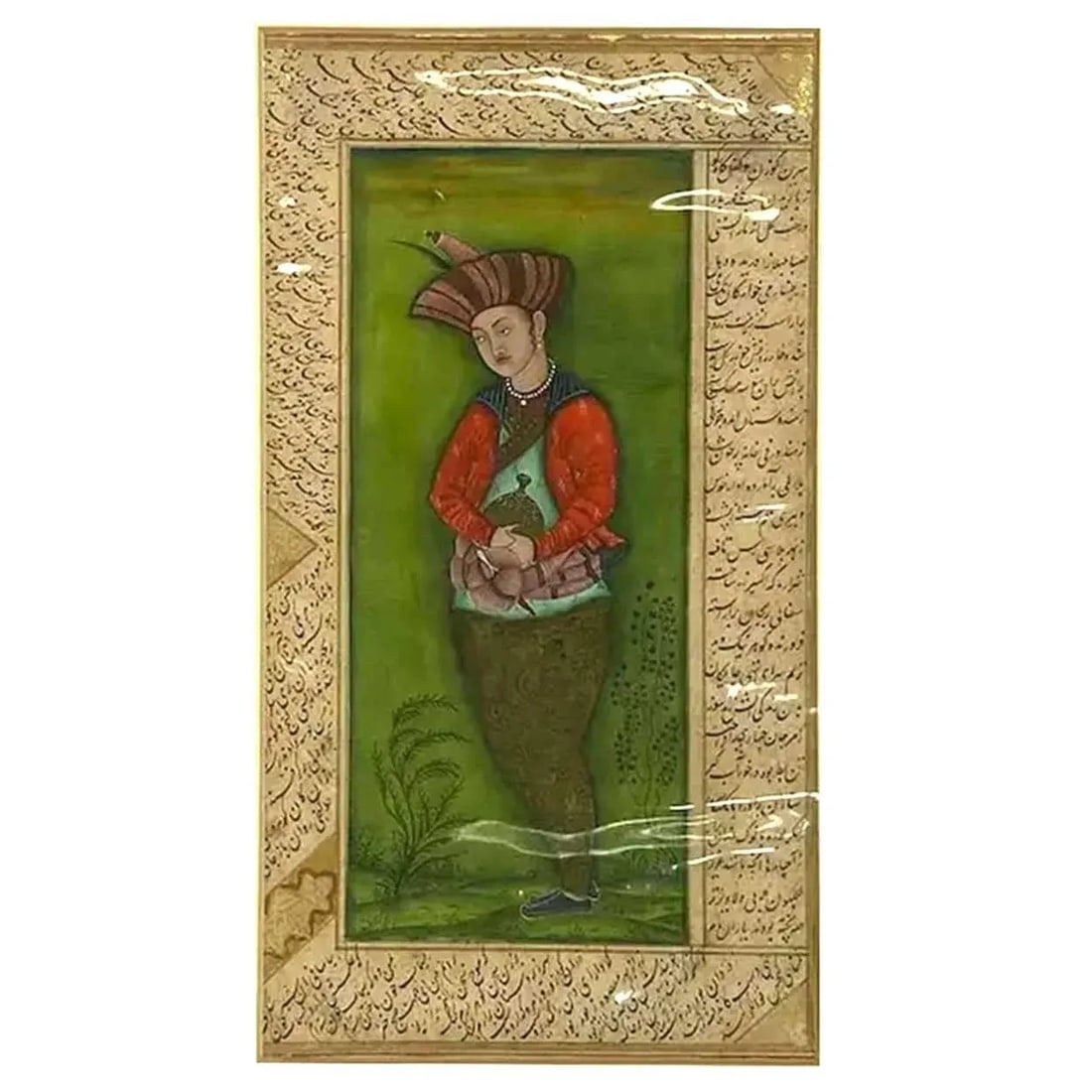 Persian Safavid Manner Gilt and Tempera Manuscript Painting, Portrait of a Prince - 2