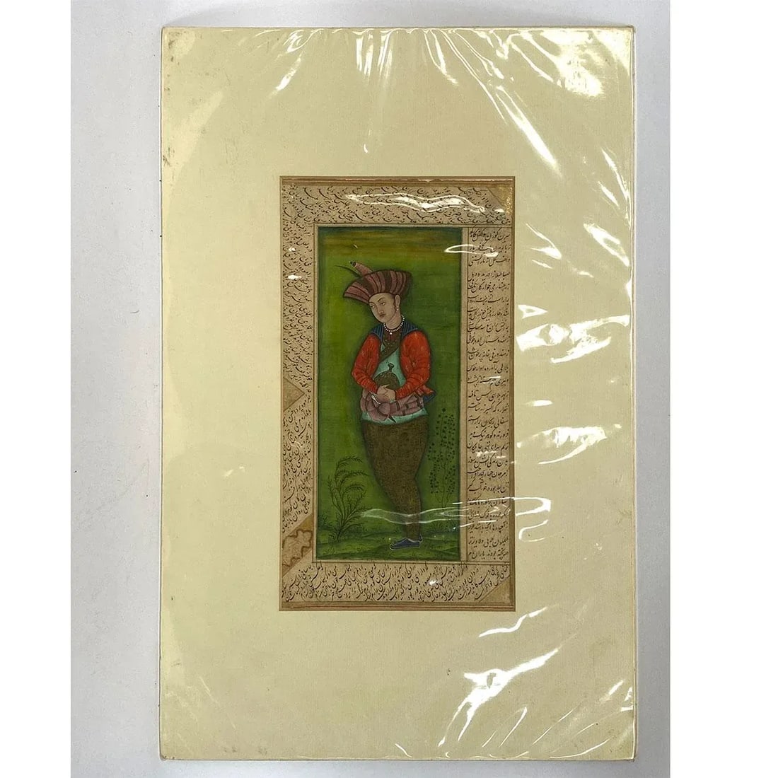 Persian Safavid Manner Gilt and Tempera Manuscript Painting, Portrait of a Prince - 7
