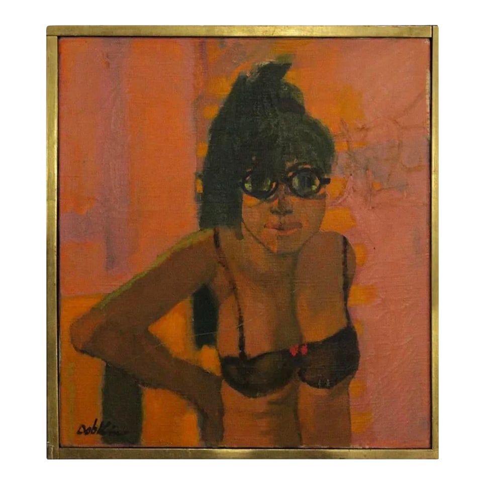 Vintage Mid Century Abstract Impressionist Pop Art Portrait Oil Painting: Fabulous Abstract Modernist Portrait with a Warhol-Like Feel. Oil on Canvas. Portrait of a Woman. Signed by LISTED American Artist Alexander Dobbin (1908-1975). Painting Measures 22 x 20. Frame Measur