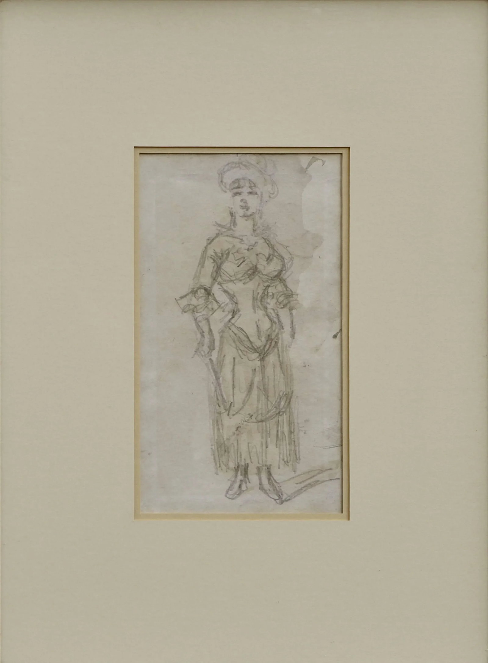 Mid 19th Century "L'Amazon" Figurative Pencil Drawing by Constantin Ernest, Framed - 2