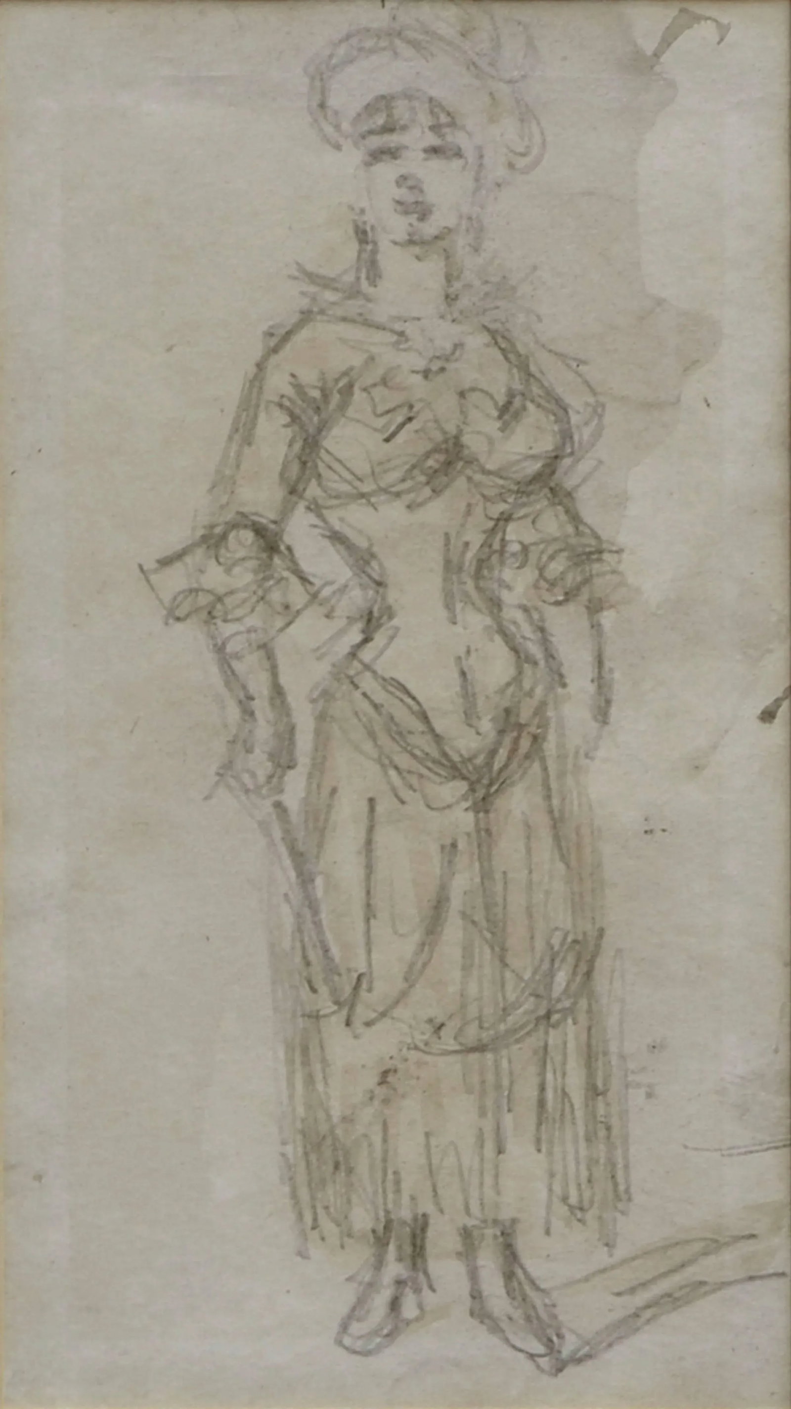 Mid 19th Century "L'Amazon" Figurative Pencil Drawing by Constantin Ernest, Framed - 3