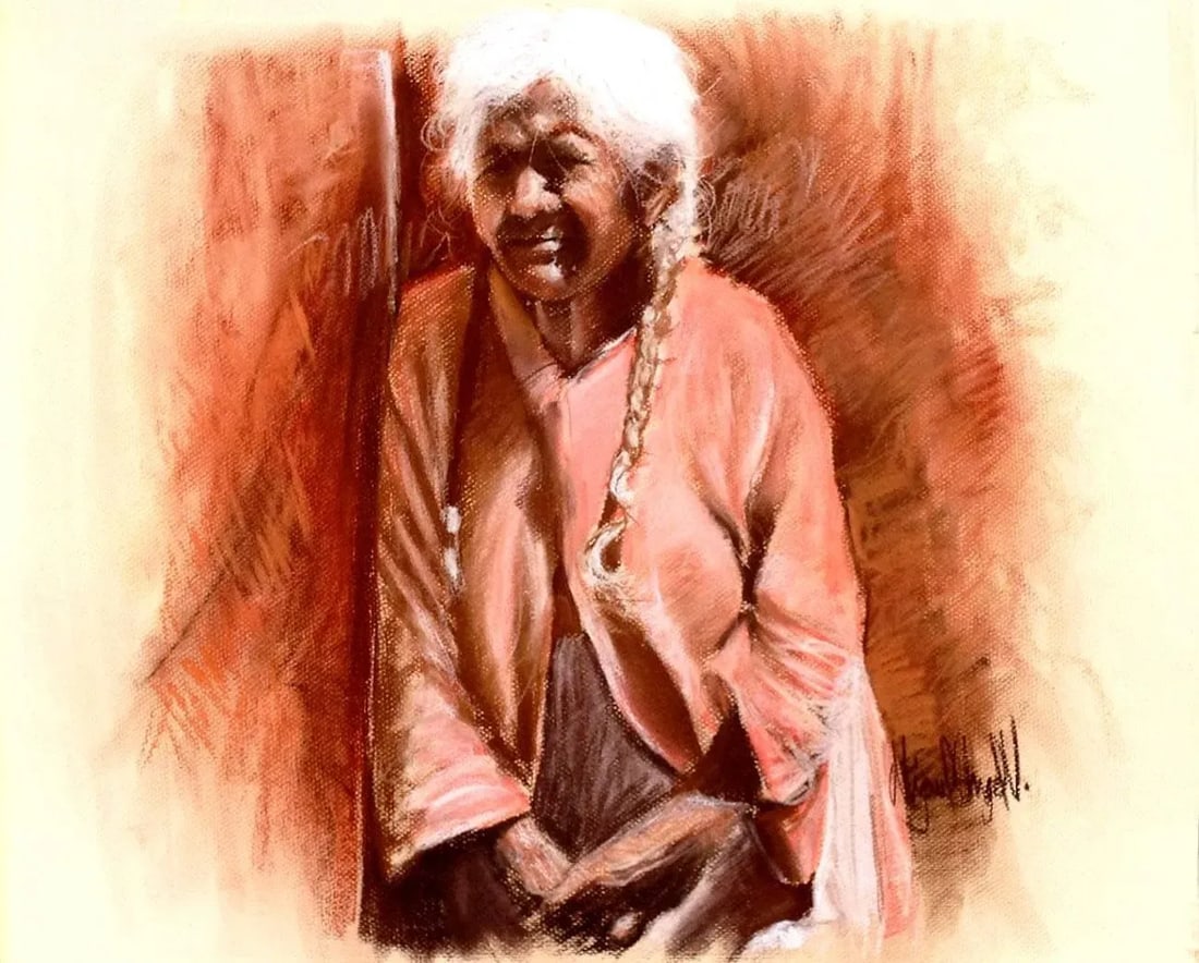 1993 "Dona Lupe" Pastel Portrait Drawing by Miguel Arguello - 2