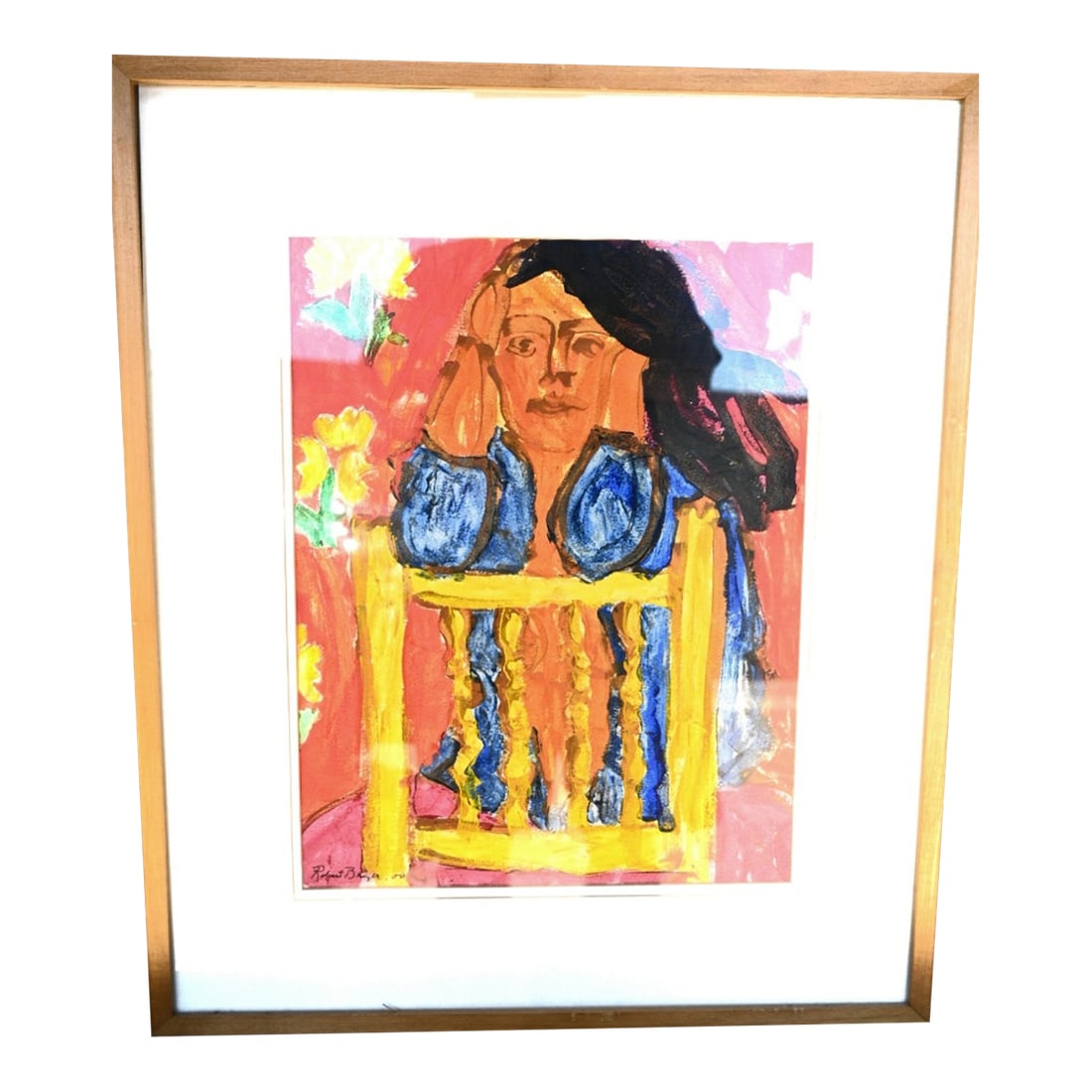 Robert Breyer "Woman and Chair" Original Mixed Media Painting - Southwestern Modern Figurative Expre: Vibrant and expressive original painting by contemporary Taos, New Mexico artist Robert Breyer, titled "Woman and Chair". Executed in mixed media - acrylic and watercolor on fine art paper - this