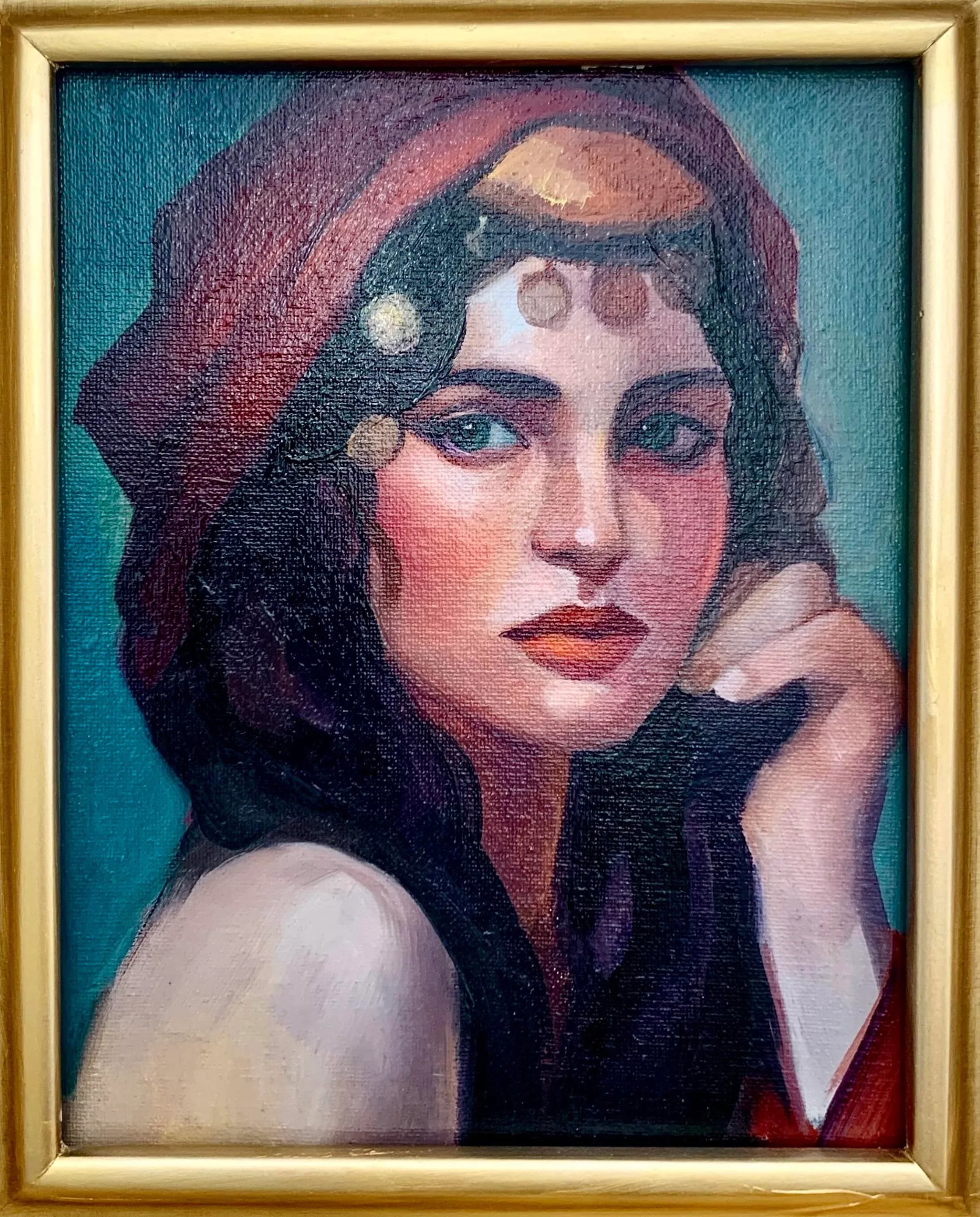 Painting Dune Princess Original Portrait Oil on Canvas in Ornate Frame Luxury Gift and Decor - 2