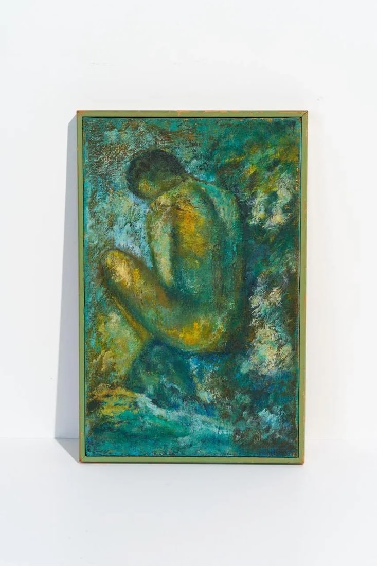 Mid-Century Vintage Original Impasto Oil Painting of Seated Nude Figure, Signed - 10