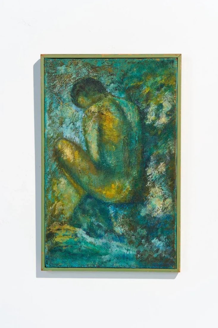 Mid-Century Vintage Original Impasto Oil Painting of Seated Nude Figure, Signed - 2