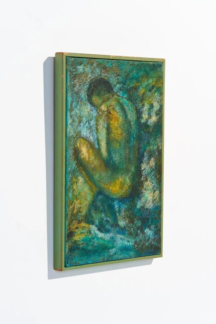 Mid-Century Vintage Original Impasto Oil Painting of Seated Nude Figure, Signed - 4