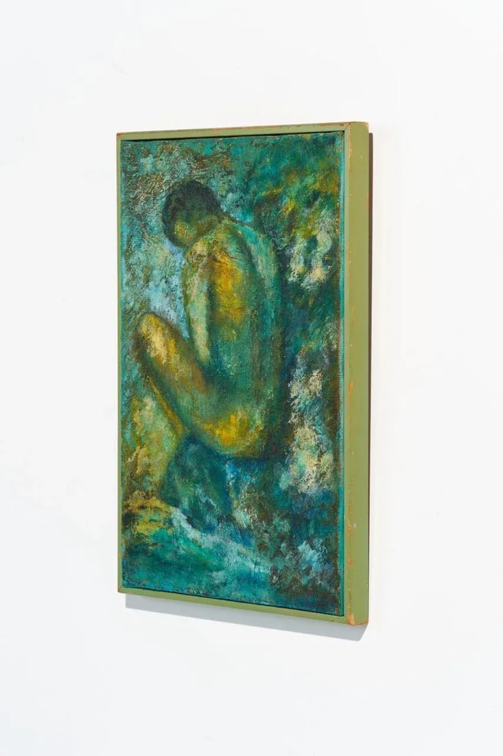 Mid-Century Vintage Original Impasto Oil Painting of Seated Nude Figure, Signed - 5