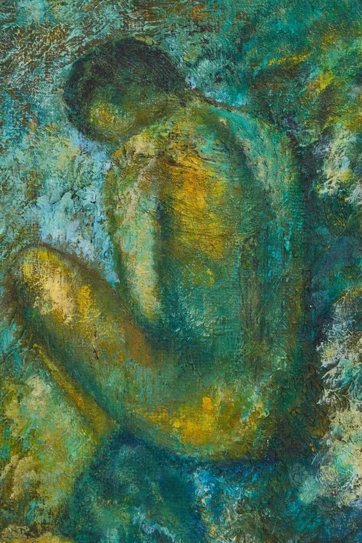 Mid-Century Vintage Original Impasto Oil Painting of Seated Nude Figure, Signed - 6