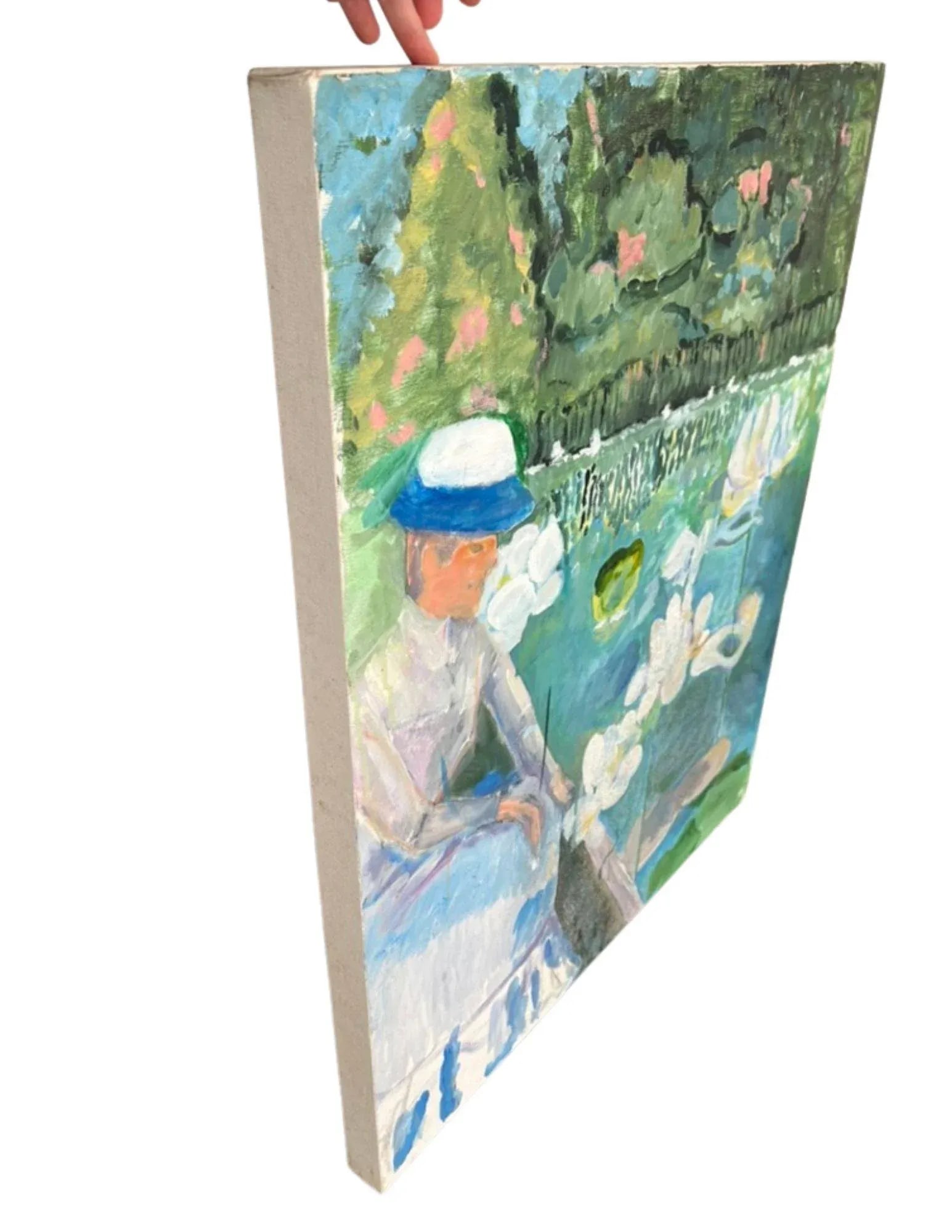 Impressionist Painting of Lady at Lily Pond, Unframed - 3