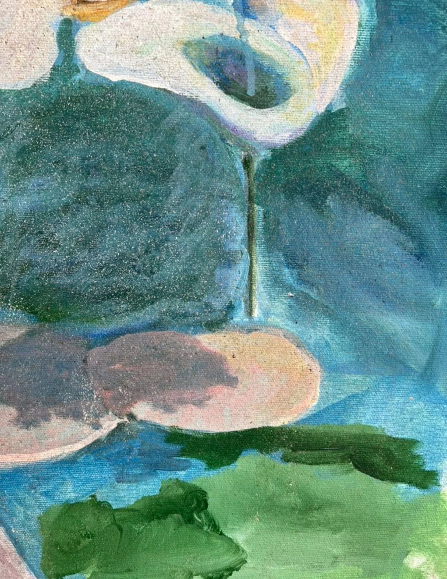 Impressionist Painting of Lady at Lily Pond, Unframed - 4