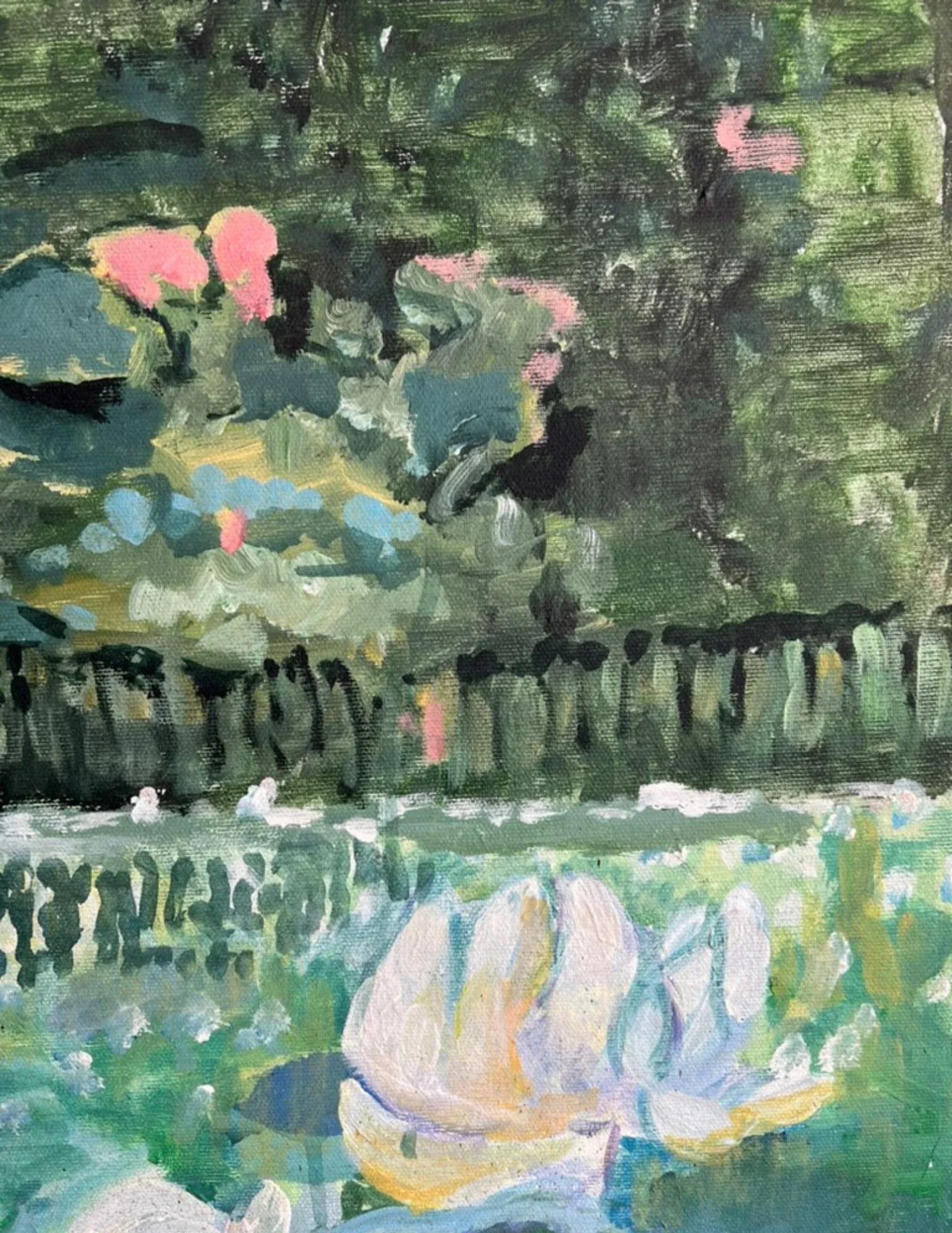 Impressionist Painting of Lady at Lily Pond, Unframed - 7