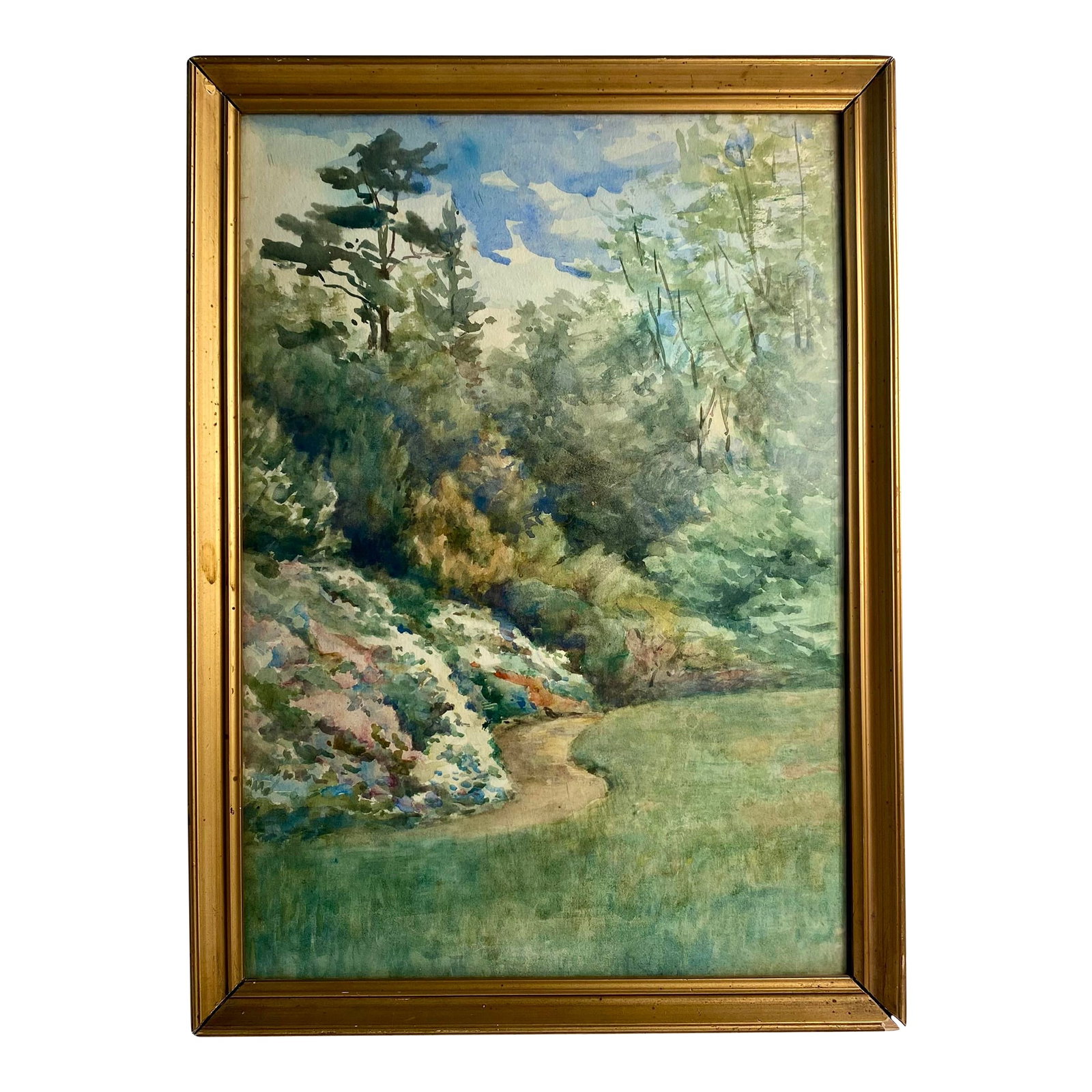 1940s Vintage, English, Framed Original, Watercolor, "The Garden", Kent: Charming! A beautiful representation of all that is wonderful about the English Kent countryside. A simple way to infuse a garden spirit into your home. Condition: Alterations: Original Condition