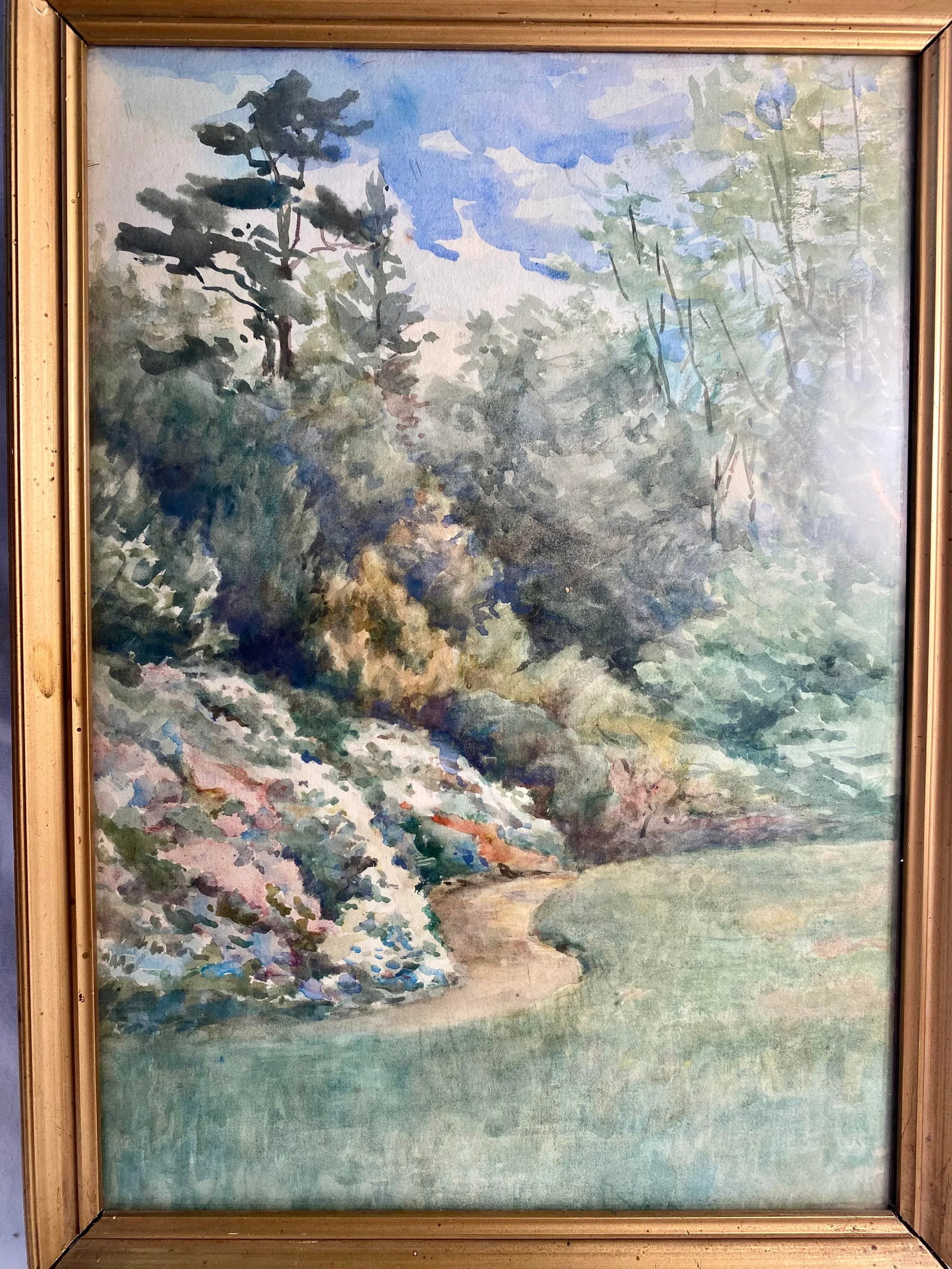 1940s Vintage, English, Framed Original, Watercolor, "The Garden", Kent - 2