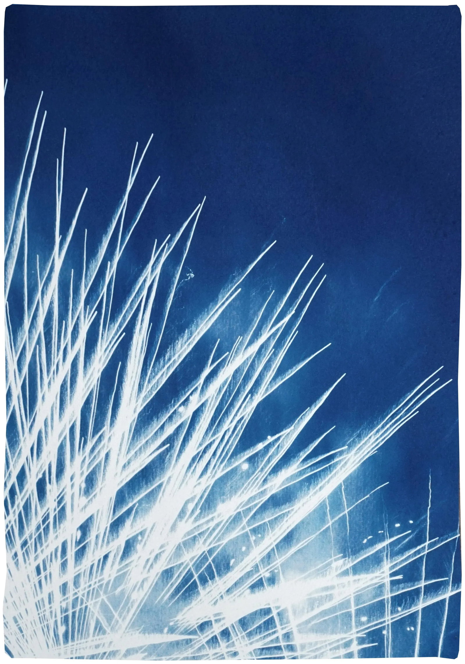 Handmade Cyanotype Print of Abstract Nighttime Fireworks Flaring (1 of 12)