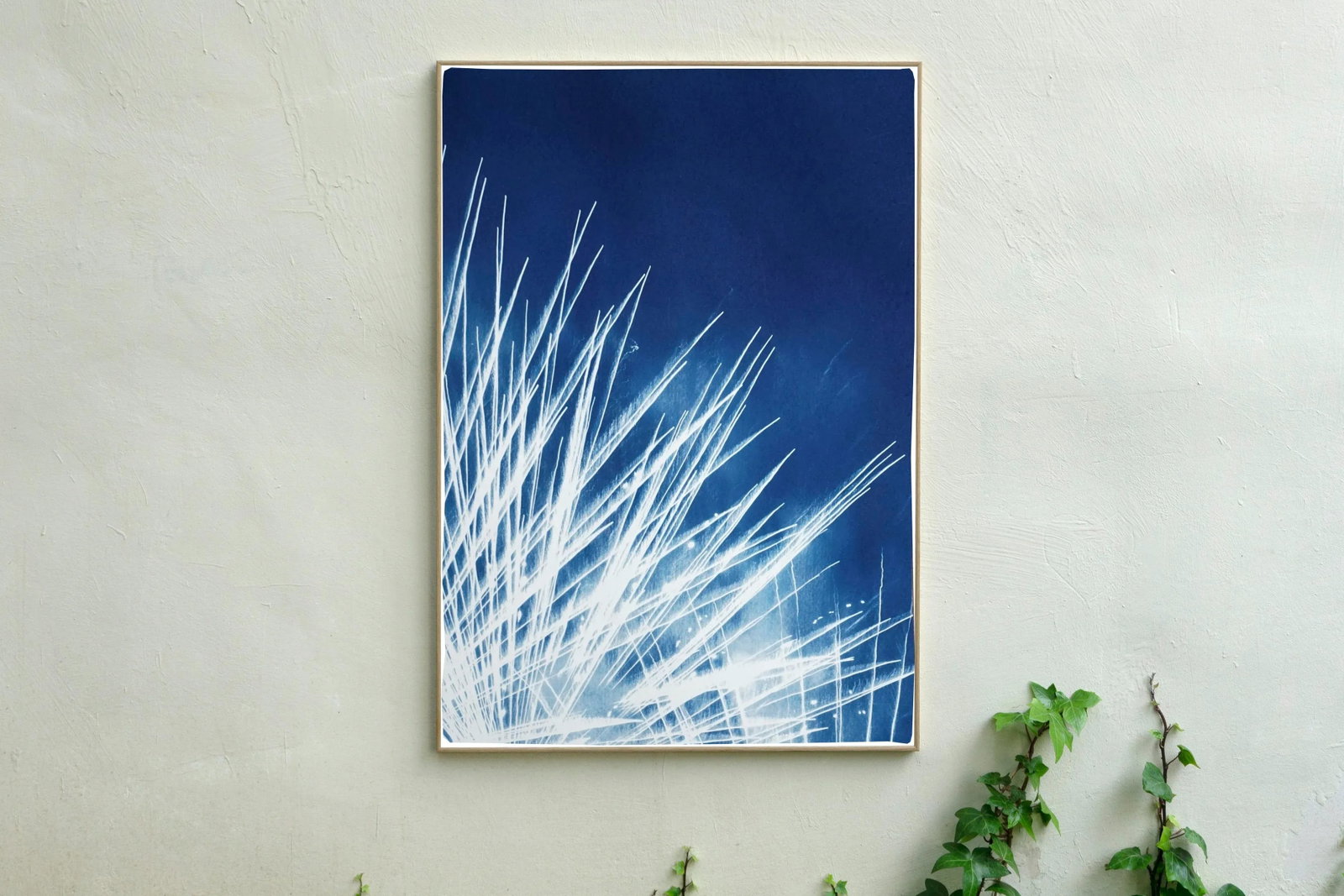 Handmade Cyanotype Print of Abstract Nighttime Fireworks Flaring - 2