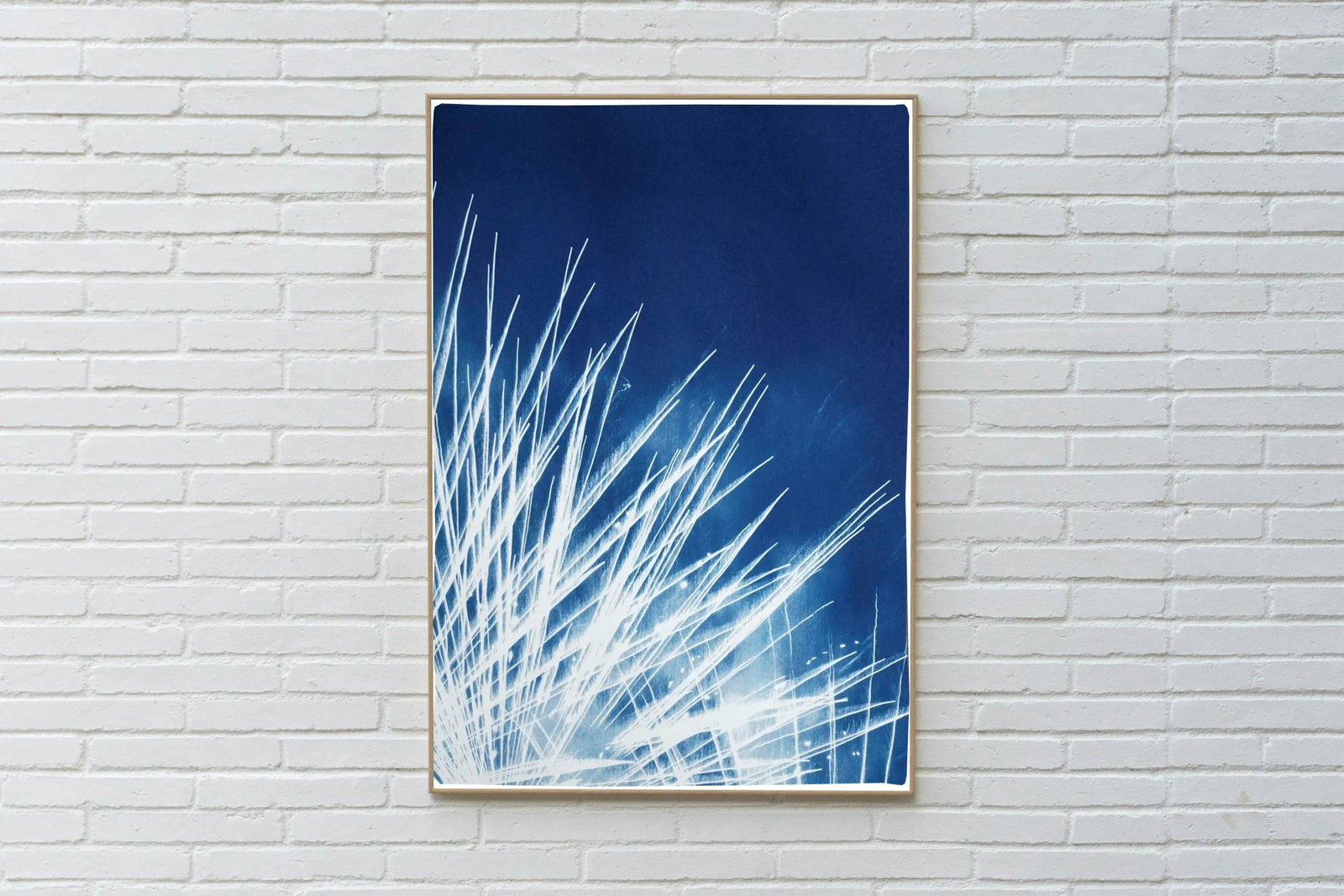 Handmade Cyanotype Print of Abstract Nighttime Fireworks Flaring - 3