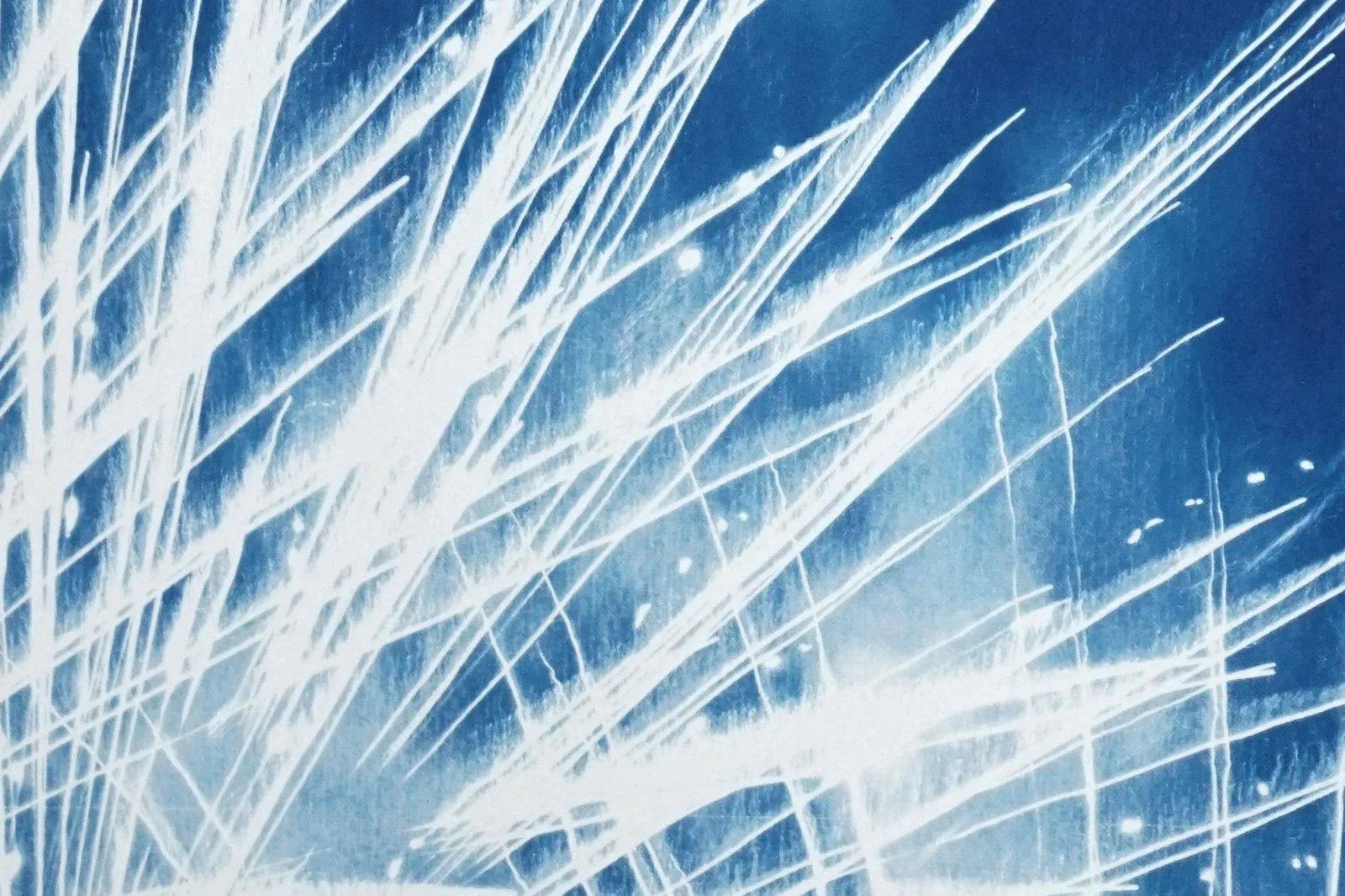 Handmade Cyanotype Print of Abstract Nighttime Fireworks Flaring - 5
