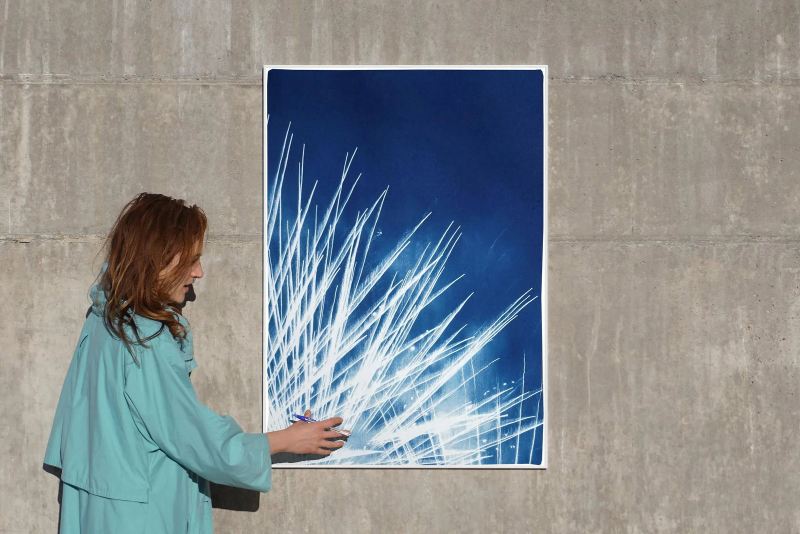 Handmade Cyanotype Print of Abstract Nighttime Fireworks Flaring - 8
