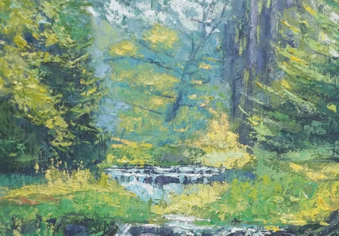 Original Oil Landscape of Forest Stream - 2