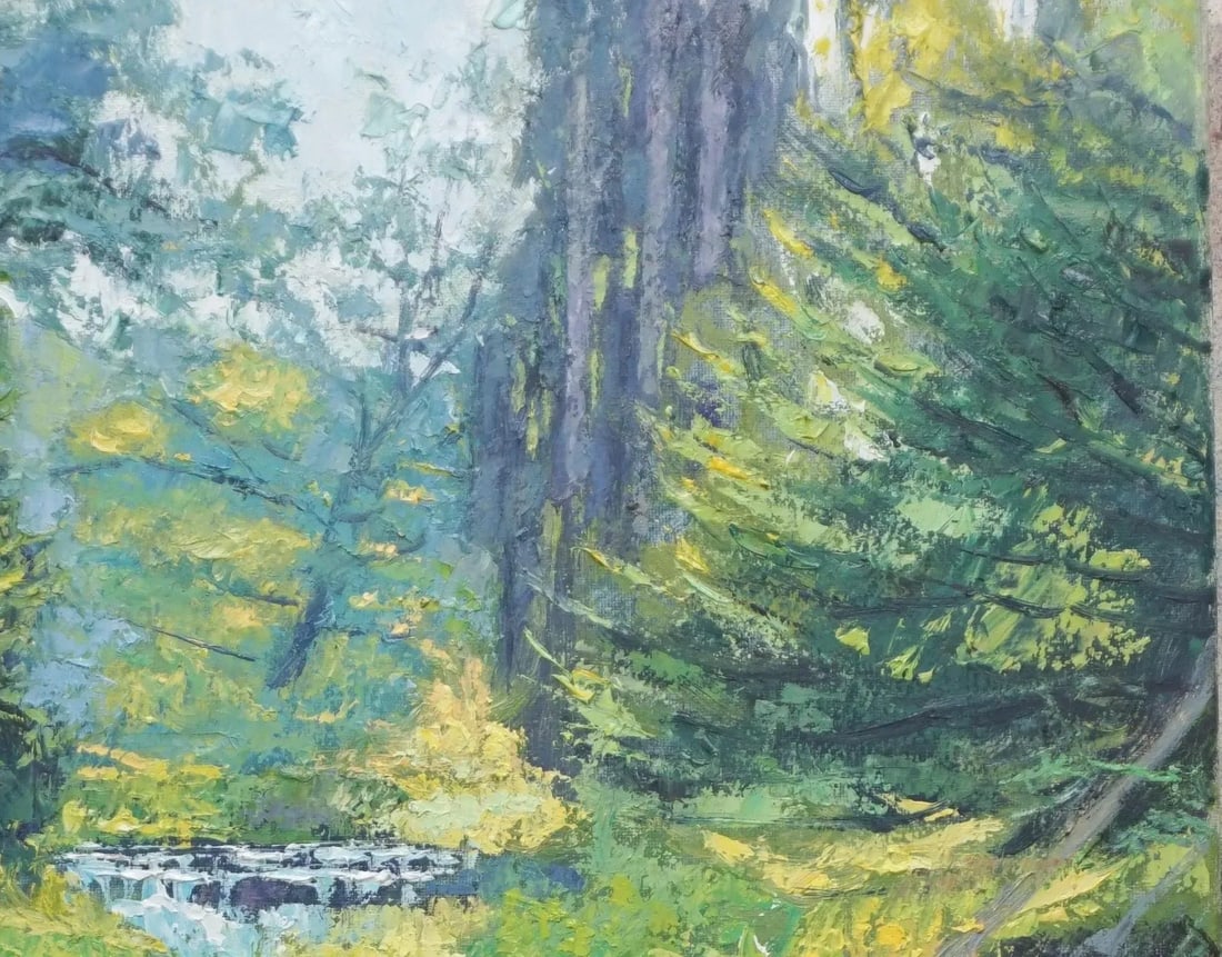 Original Oil Landscape of Forest Stream - 3