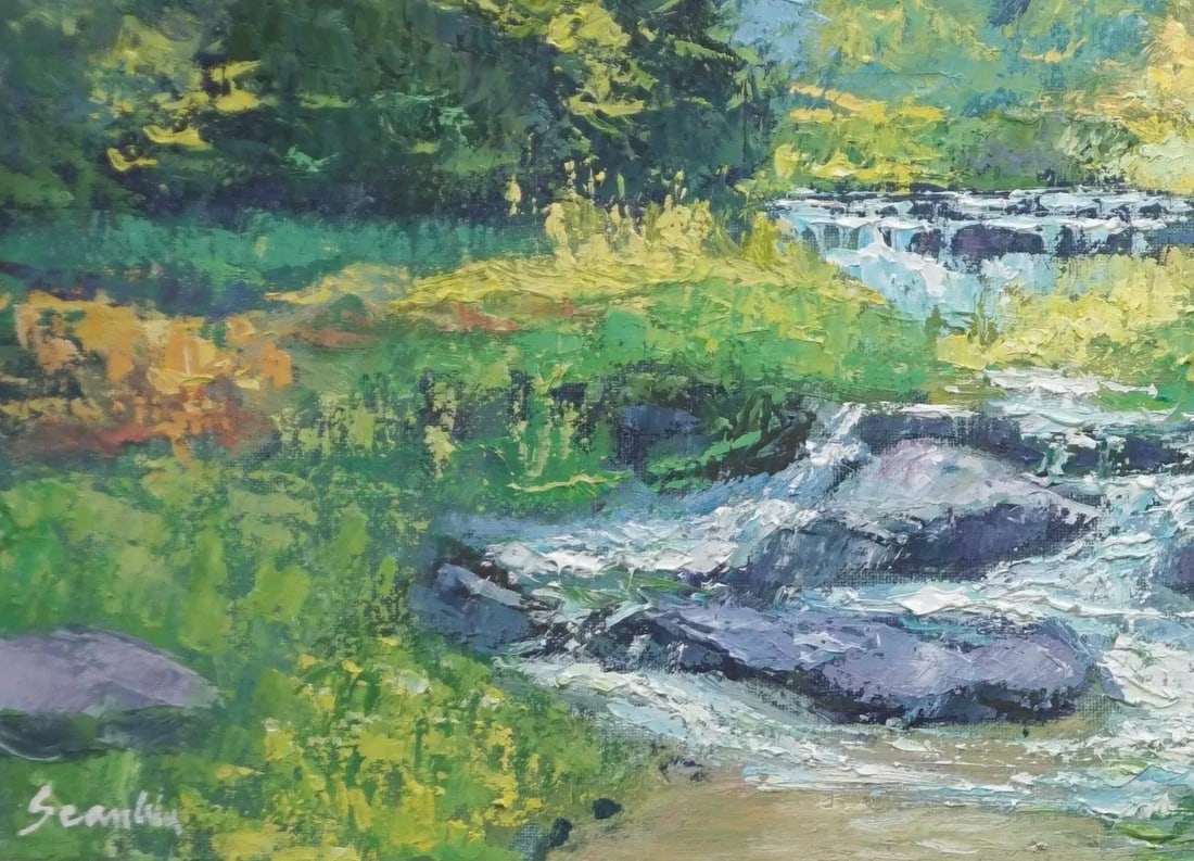 Original Oil Landscape of Forest Stream - 4