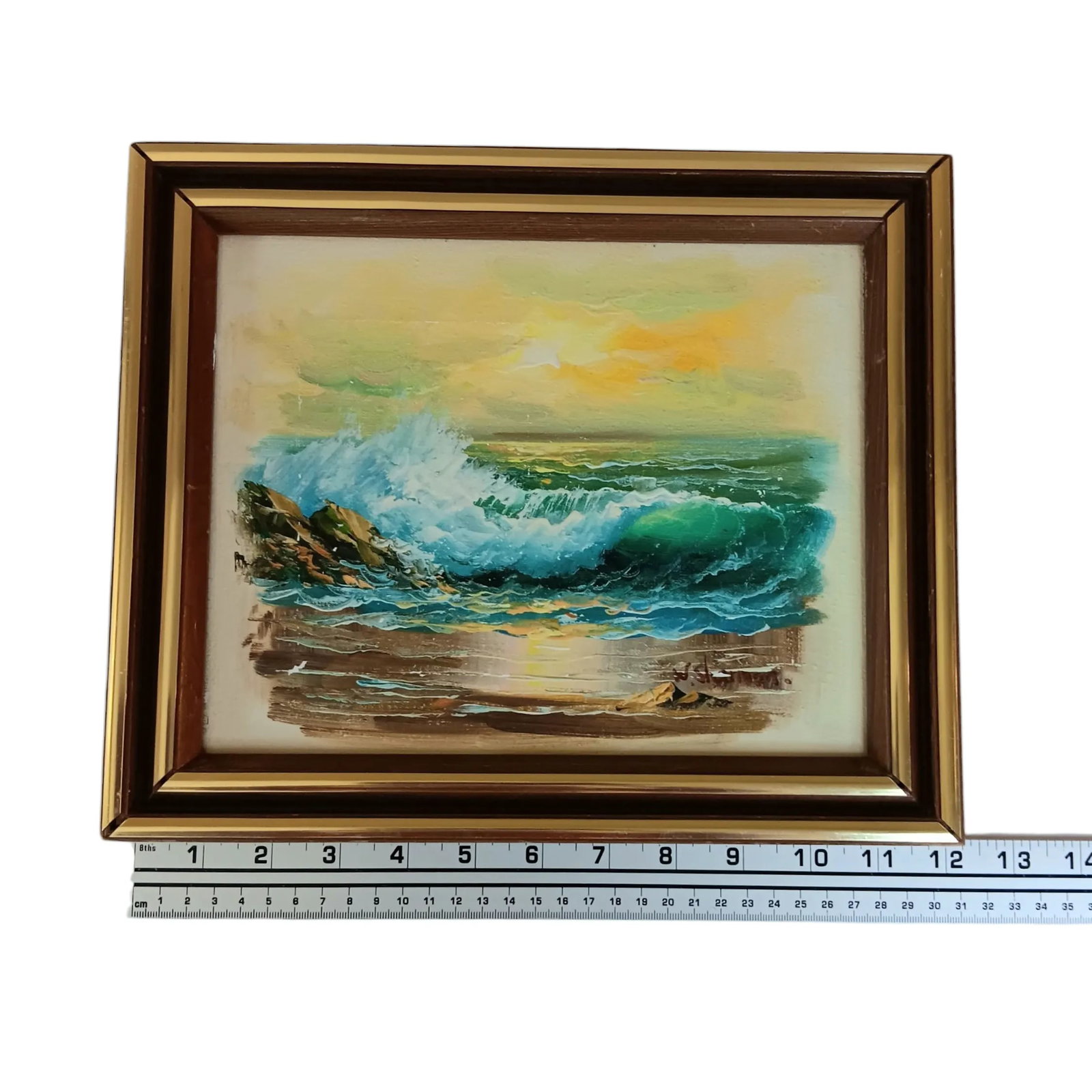 Vintage W Sherman Original Oil Painting Beach Rocky Waves Sunset Framed & Signed - 9