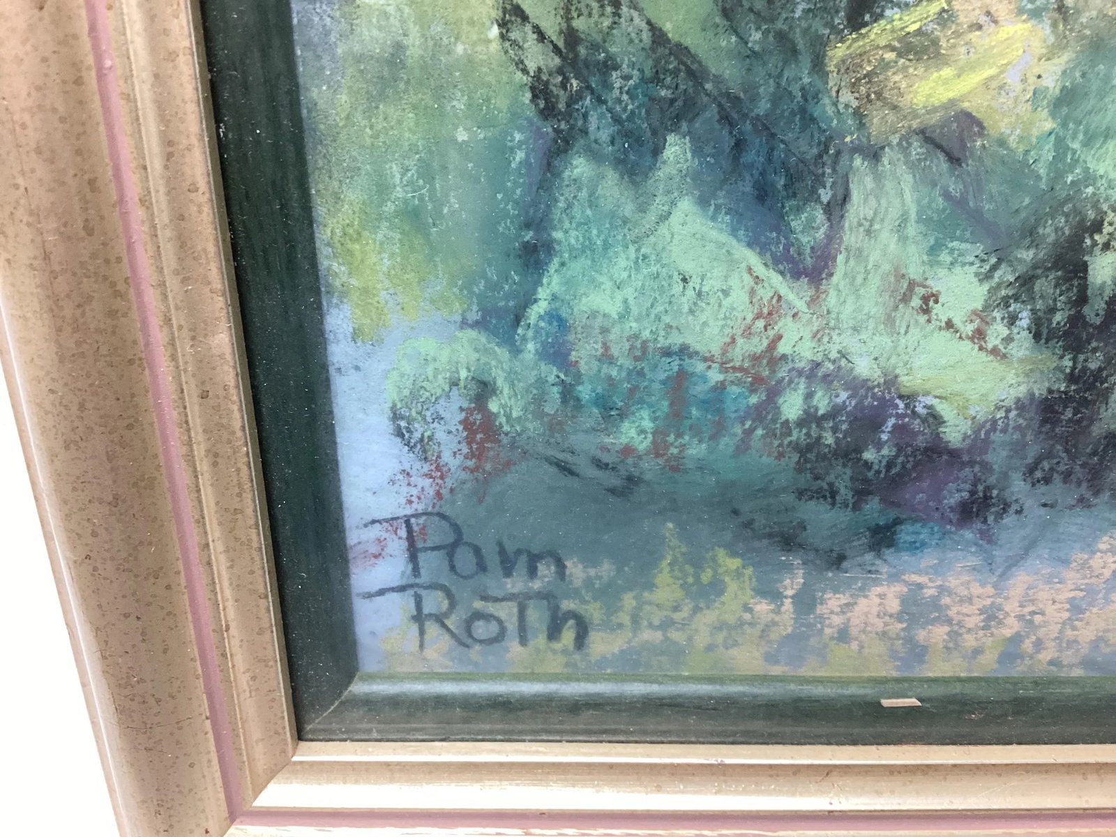1980s Abstract Pam Roth "Purple Hill" Signed Pastel Landscape Framed - 2