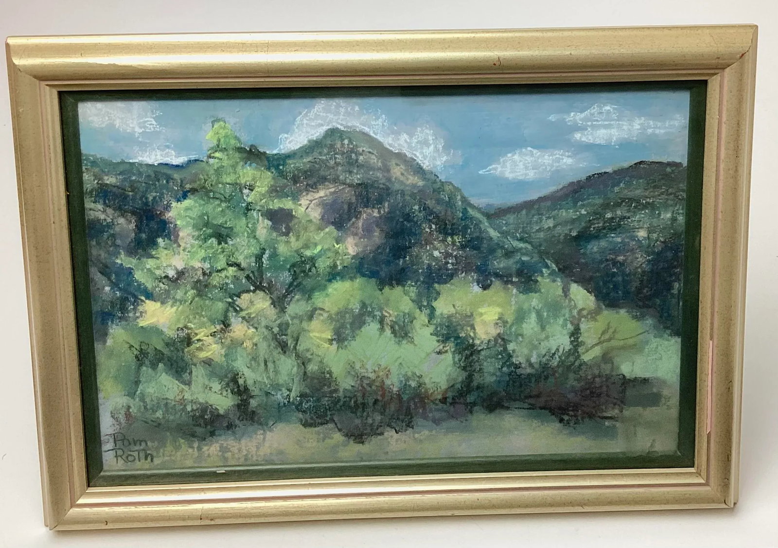 1980s Abstract Pam Roth "Purple Hill" Signed Pastel Landscape Framed - 4
