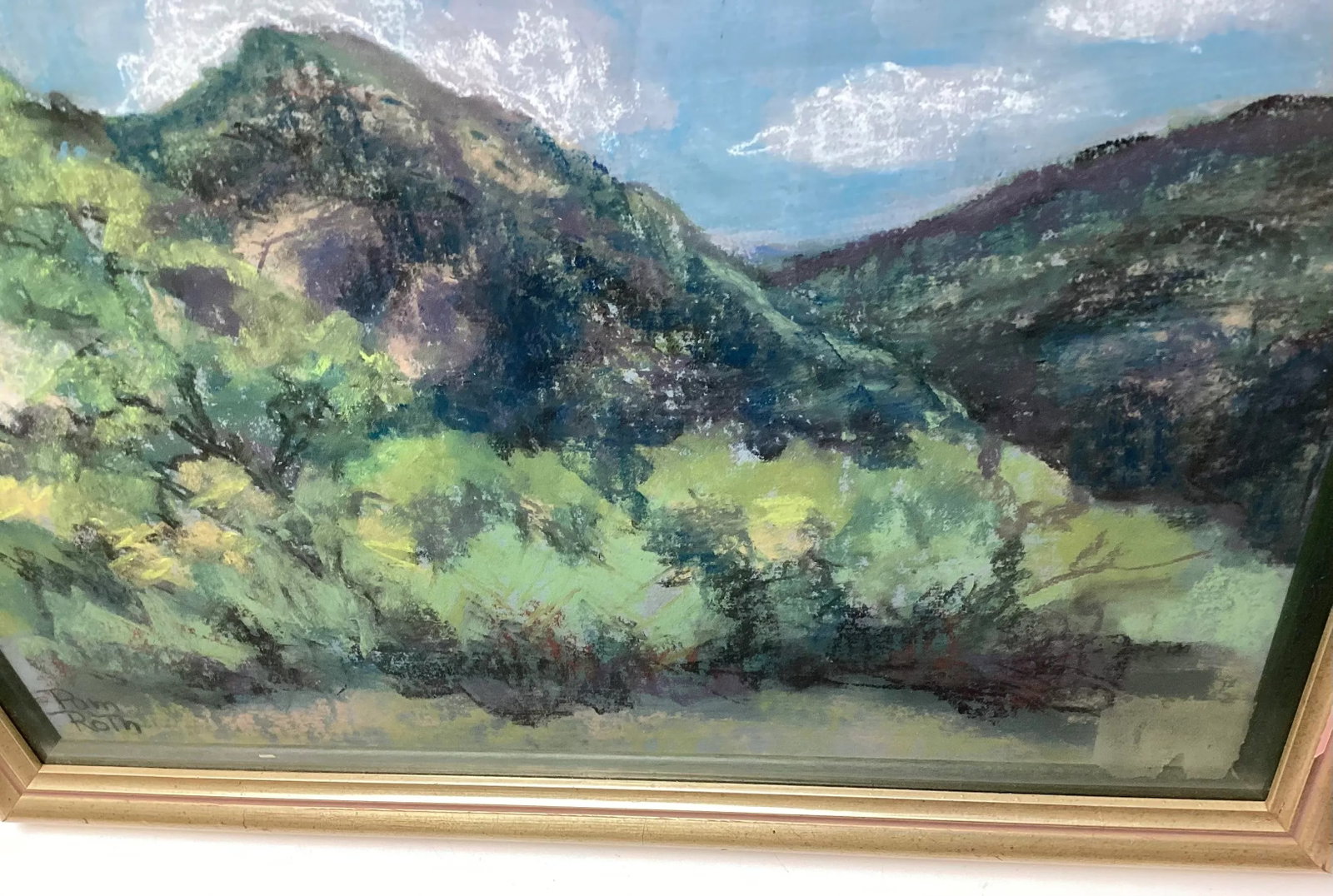 1980s Abstract Pam Roth "Purple Hill" Signed Pastel Landscape Framed - 5