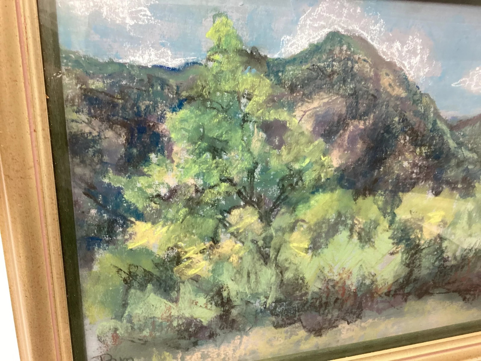 1980s Abstract Pam Roth "Purple Hill" Signed Pastel Landscape Framed - 6