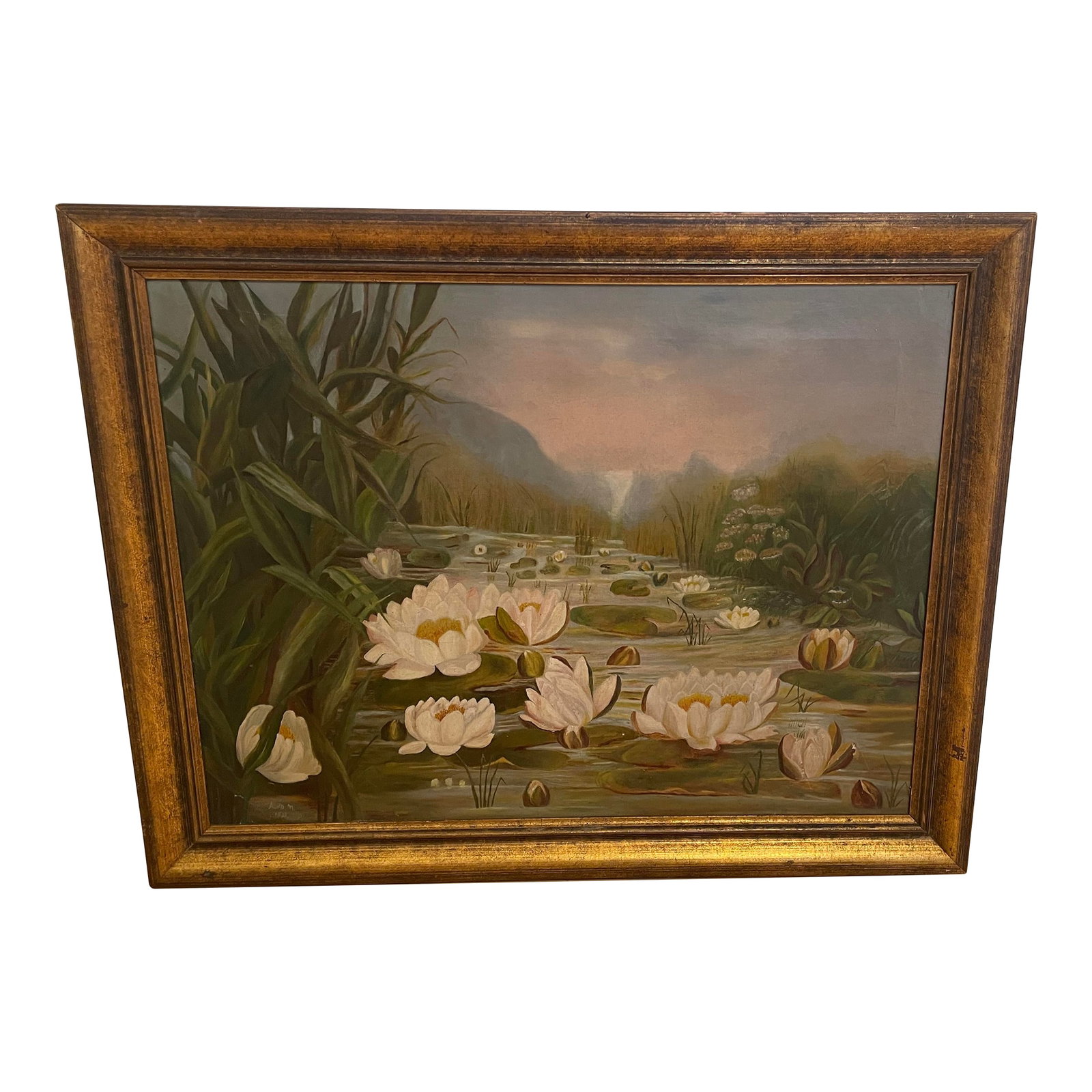 1980s Vintage Framed Impressionist Water Lilies Oil Painting: Listed is a vintage framed impressionist water lilies oil painting. The framing adds a touch of elegance and professionalism to the piece, making it a beautiful addition to any art collection or home 